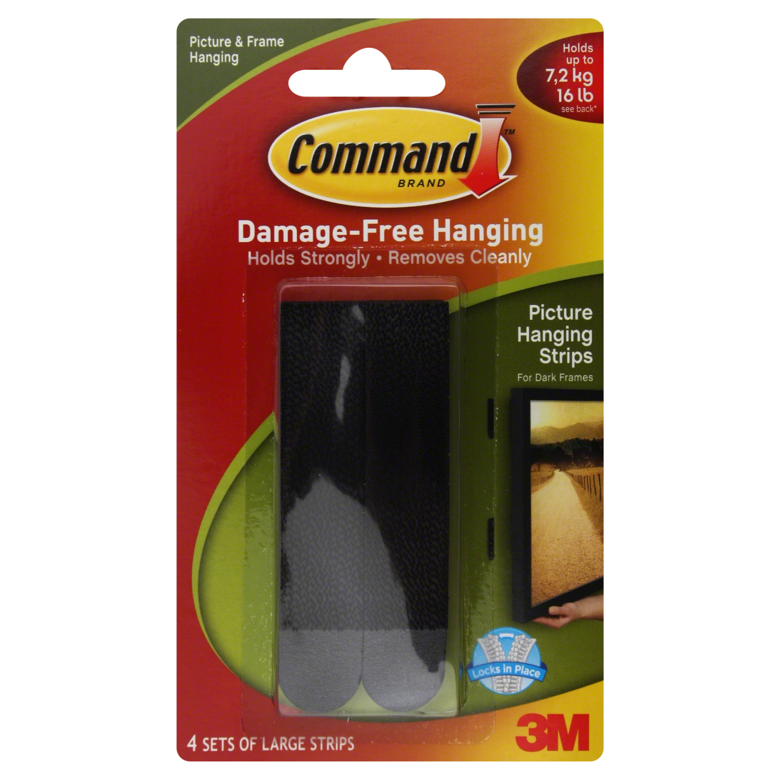 CommandTM Command Large Picture Hanging Strips, Black, 4 Sets of Strips/Pack CommandTM Command Large Picture Hanging Strips, Black, 4 Sets of Strips/Pack