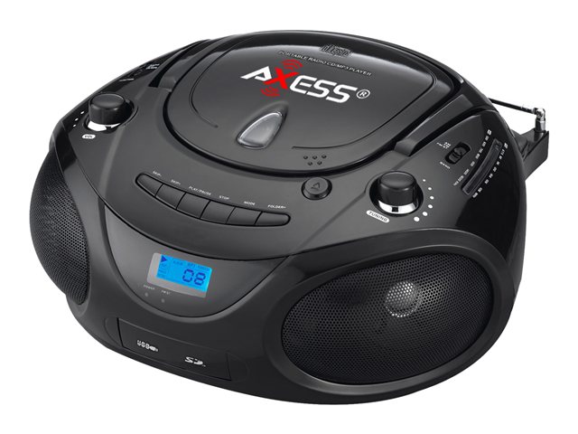 Axess  Black Portable Boombox /CD Player with Text Display,with AM