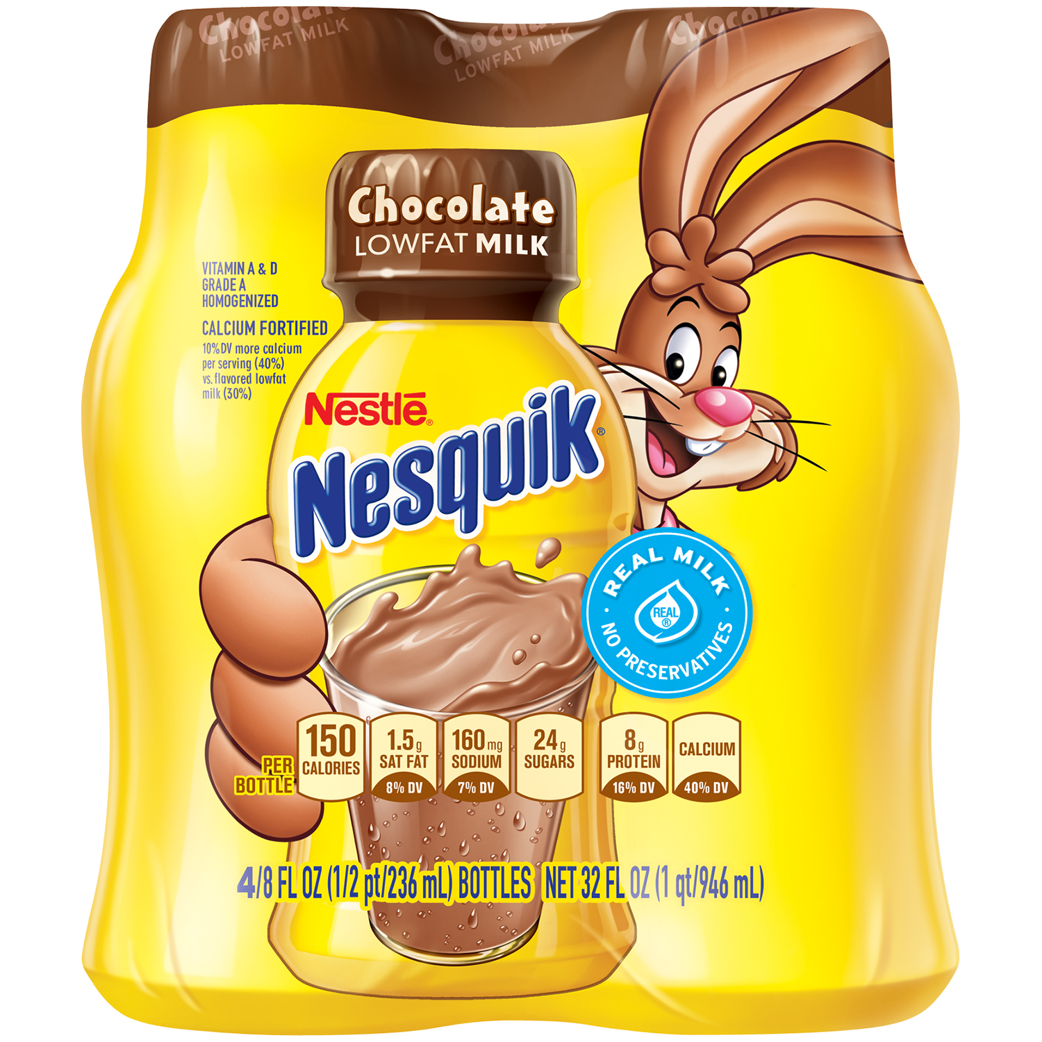 Nestle Nesquik Low Fat Chocolate Milk, 4 X 8 oz (32 oz)