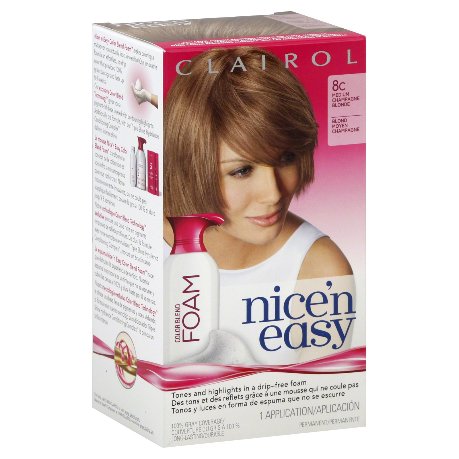 Clairol Nice 'N Easy Permanent Color, Medium Champagne Blonde 8C 1 application