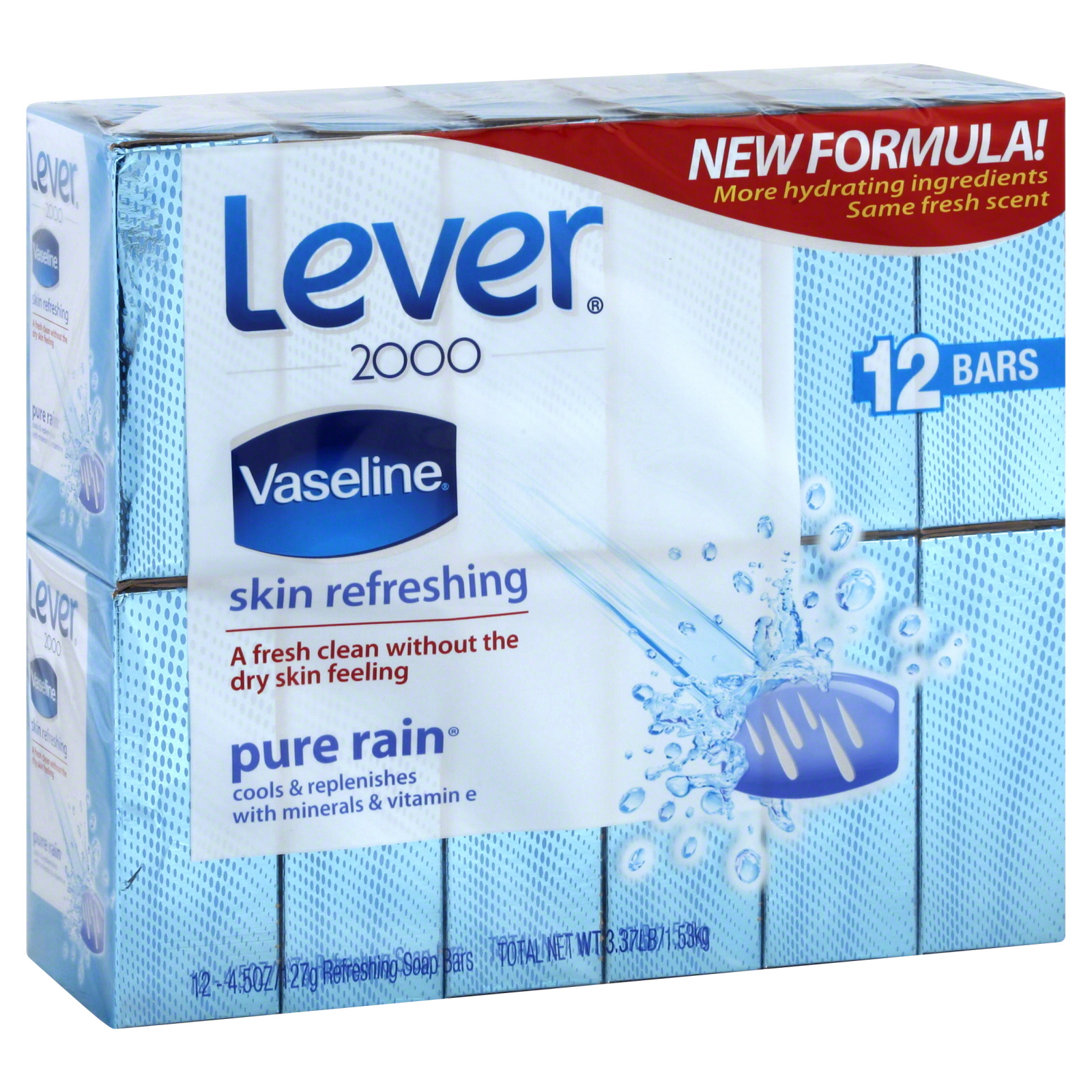 Lever 2000 Vaseline Soap Bars, Refreshing, Pure Rain, 12 - 4.5 oz (127 g) bars [3.37 lb (1.53 kg)]