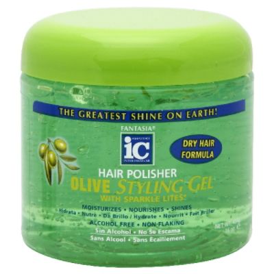 Fantasia High Potency IC Hair Polisher Olive Styling Gel, with Sparkle Lites, 16 oz (454 g)