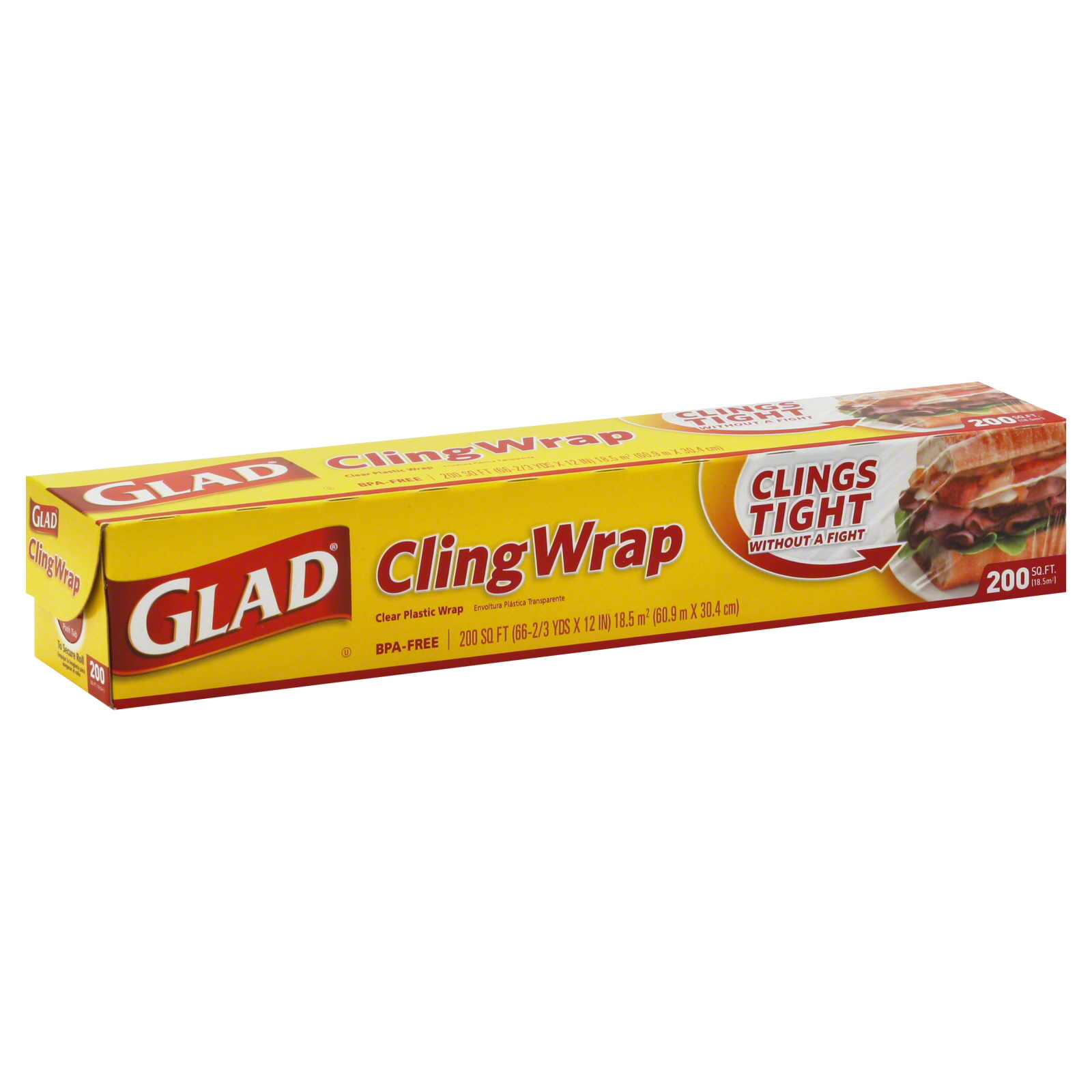 Glad Cling Wrap Clear Plastic Wrap, 200 Sq Ft, 1 roll