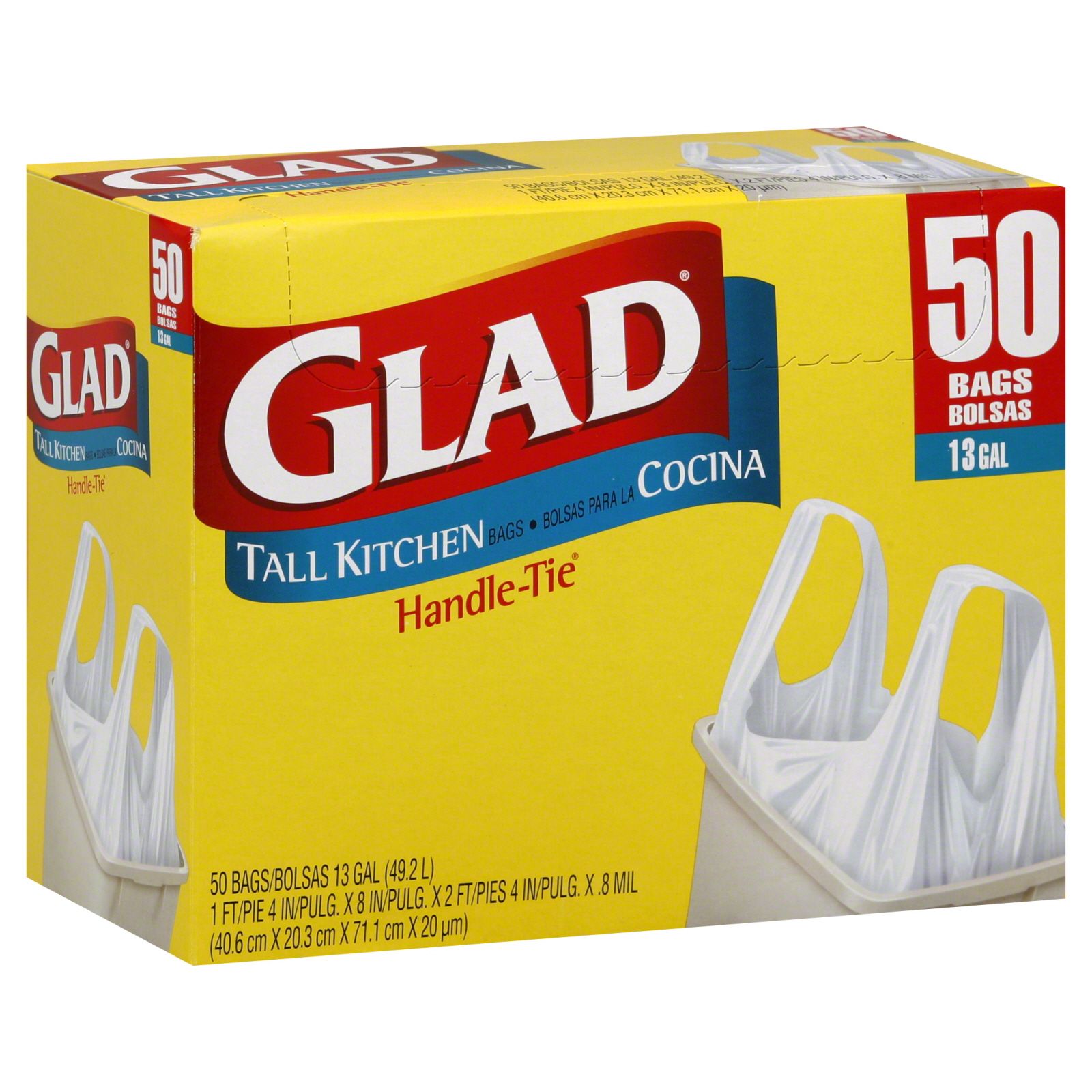 Glad Handle-Tie Tall Kitchen Bags, 13 Gallon, 50 bags