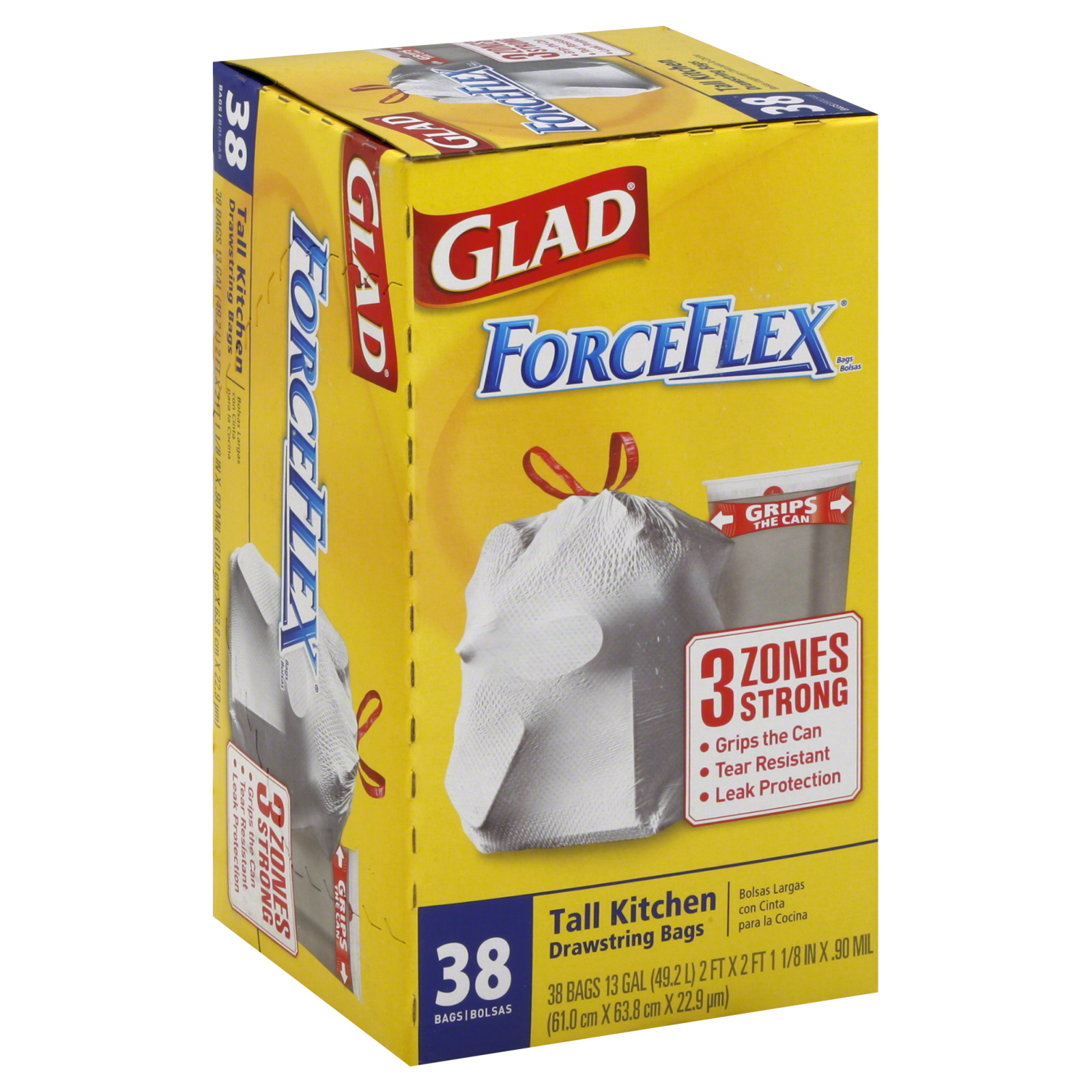 Glad ForceFlex Tall Kitchen Bags, Drawstring, 13 Gallon, 38 bags Shop