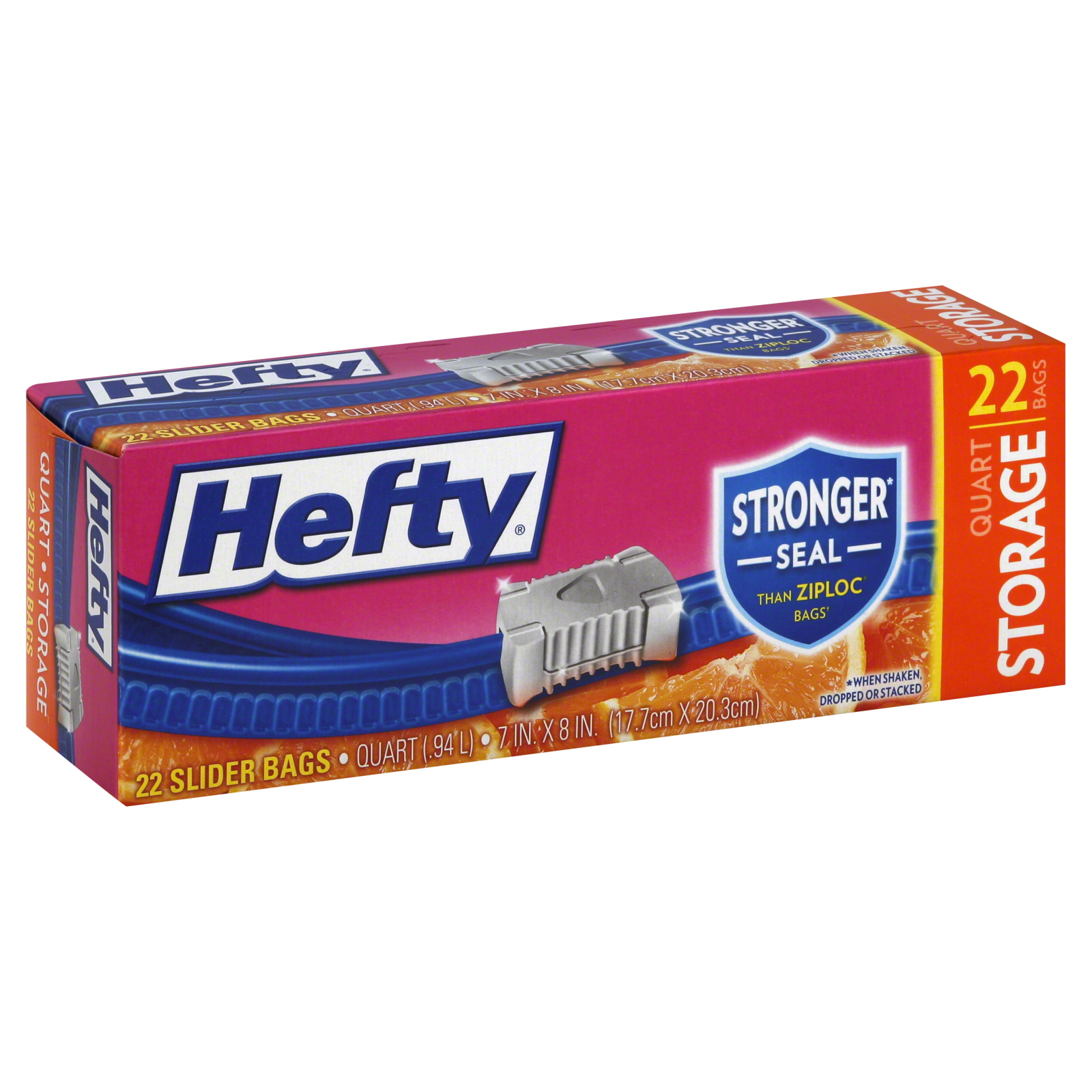 Hefty OneZip Storage Bags, Quart, 22 bags