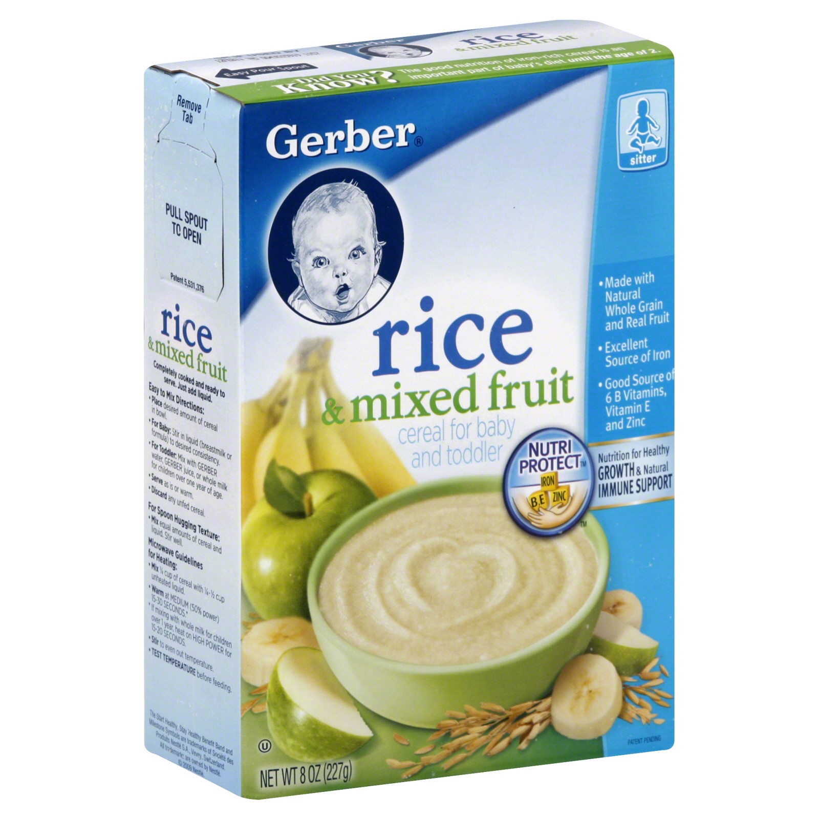 Gerber Cereal for Baby and Toddler, Rice & Mixed Fruit, 8 oz (227 g)