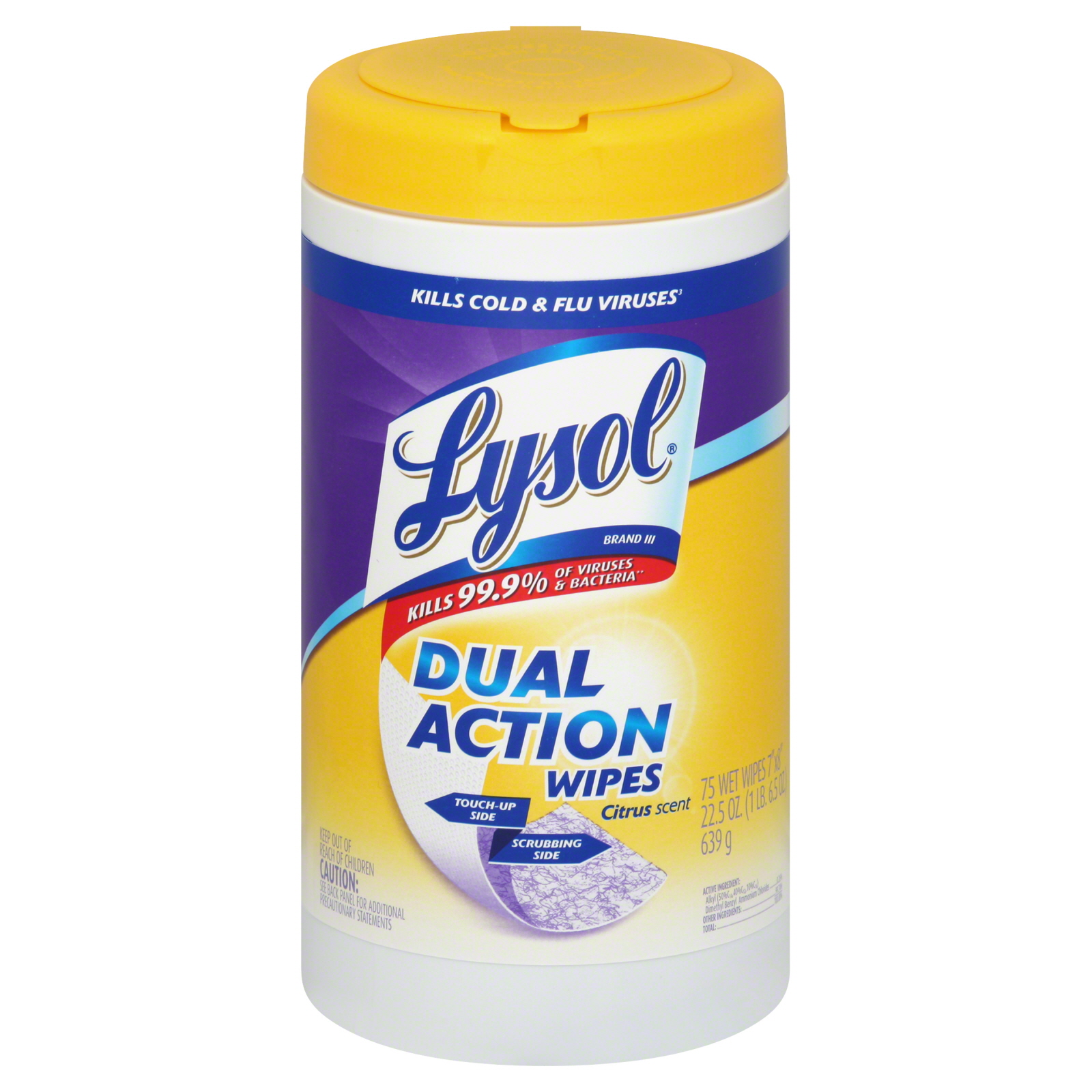 Lysol Complete Clean Disinfecting Wipes, Dual Action, Citrus Scent 75 wipes [25.6 oz (1 lb 9.6 oz) 727 g]
