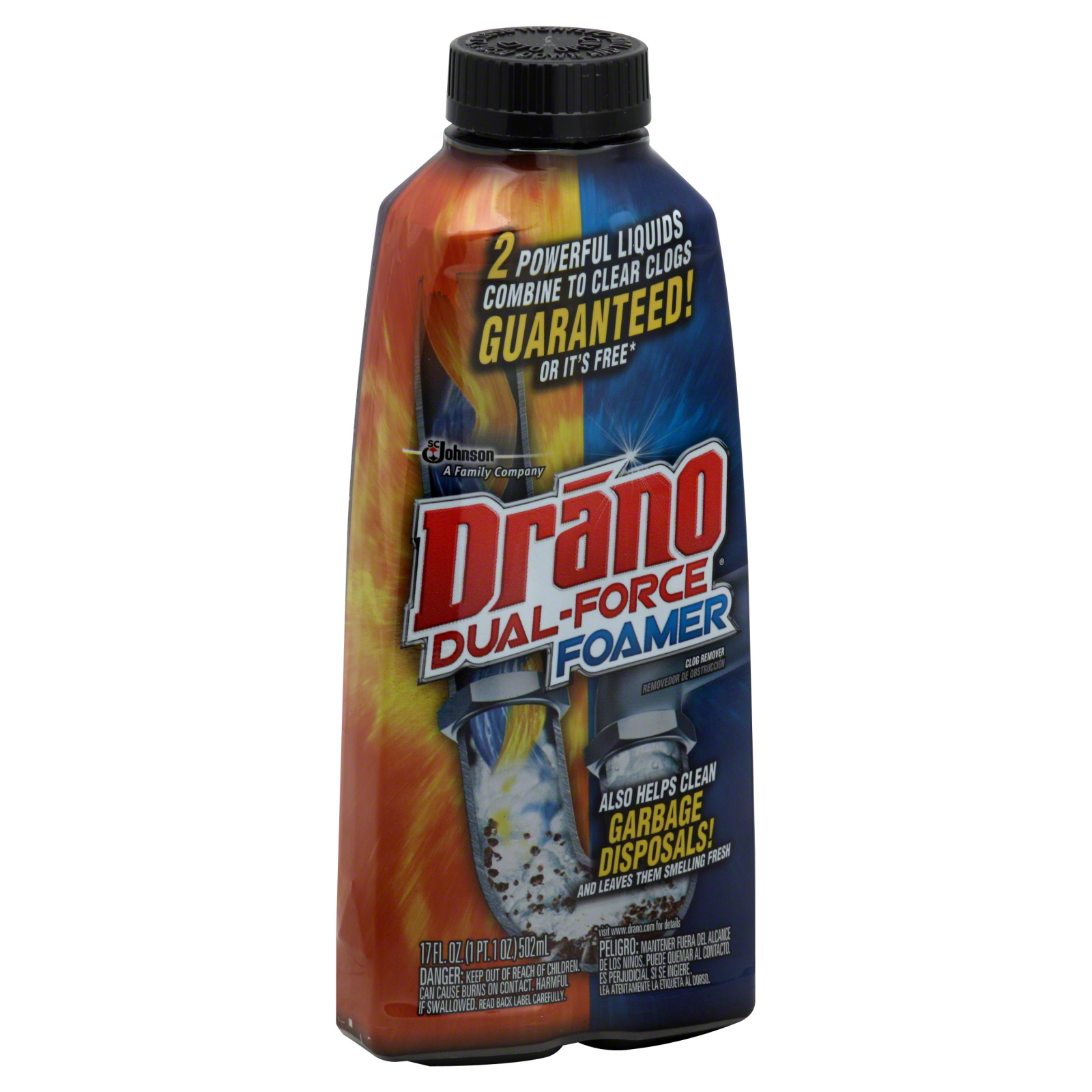 Drano Dual Force Clog Remover, Foamer, 17 fl oz (1 pt 1 oz) 502 ml
