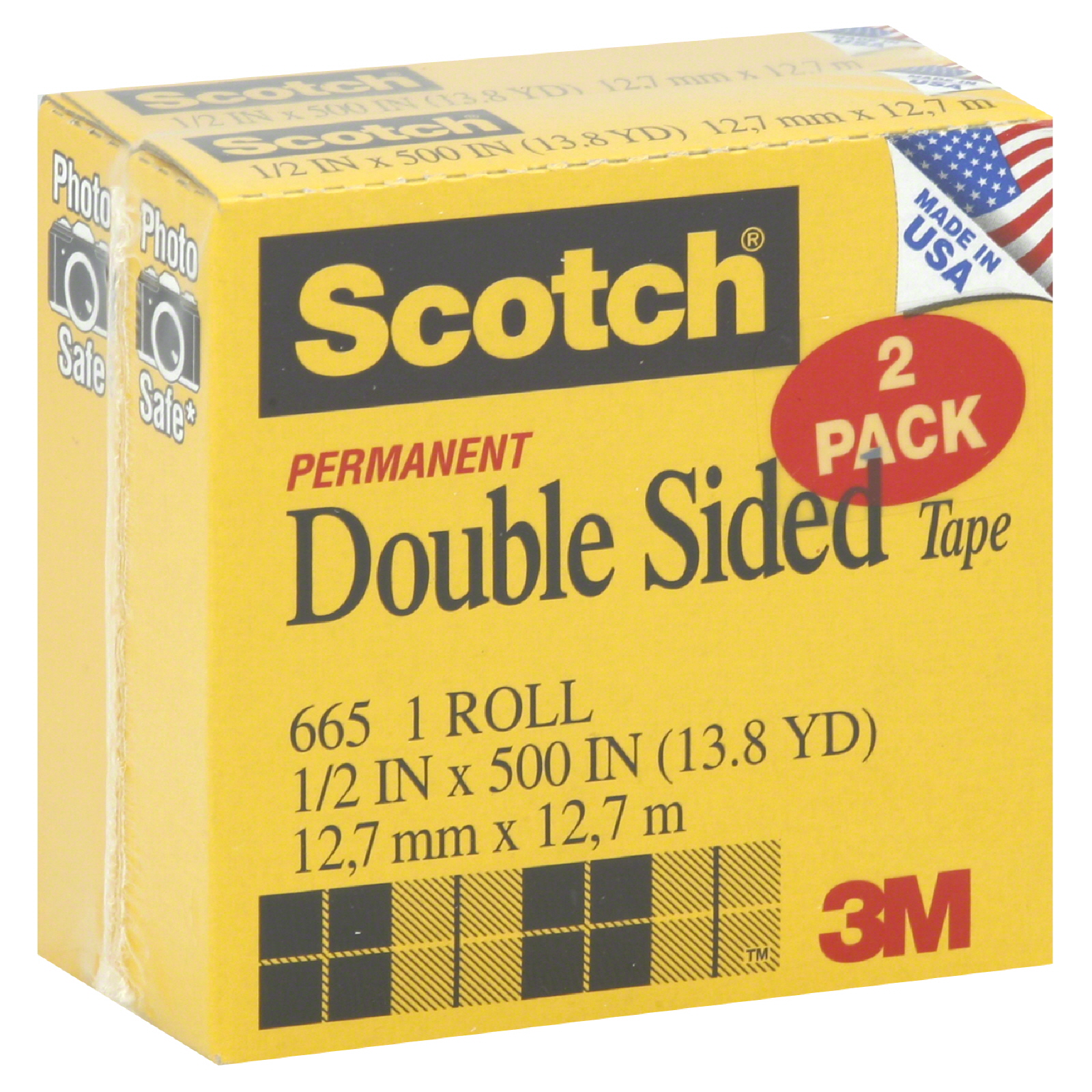 Scotch 665-2 Double Sided Tape, Permanent, 2 rolls