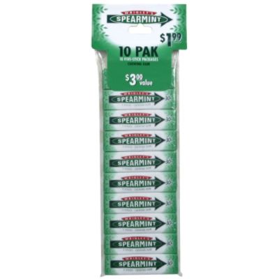 Wrigley's Spearmint Chewing Gum, 10 - 5 stick packs