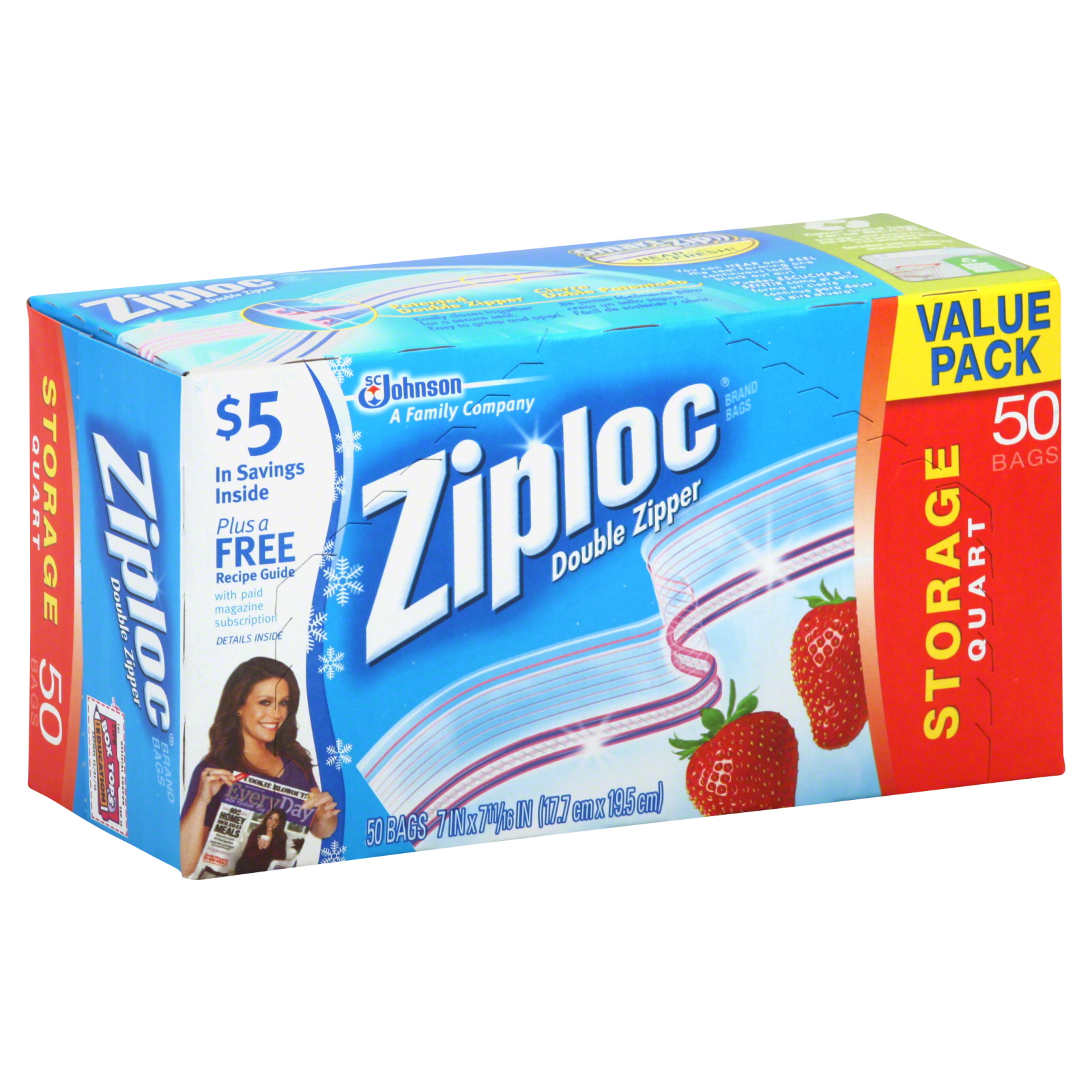 Ziploc Fresh Shield Storage Bags, Multi-Purpose, Double Zipper, Quart, 50  bags