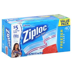 Ziploc Double Zipper Freezer Bags, 1 qt, 2.7 mil, 6.97" x 7.7", Clear, 38 Bags/Box, 9 Boxes/Carton