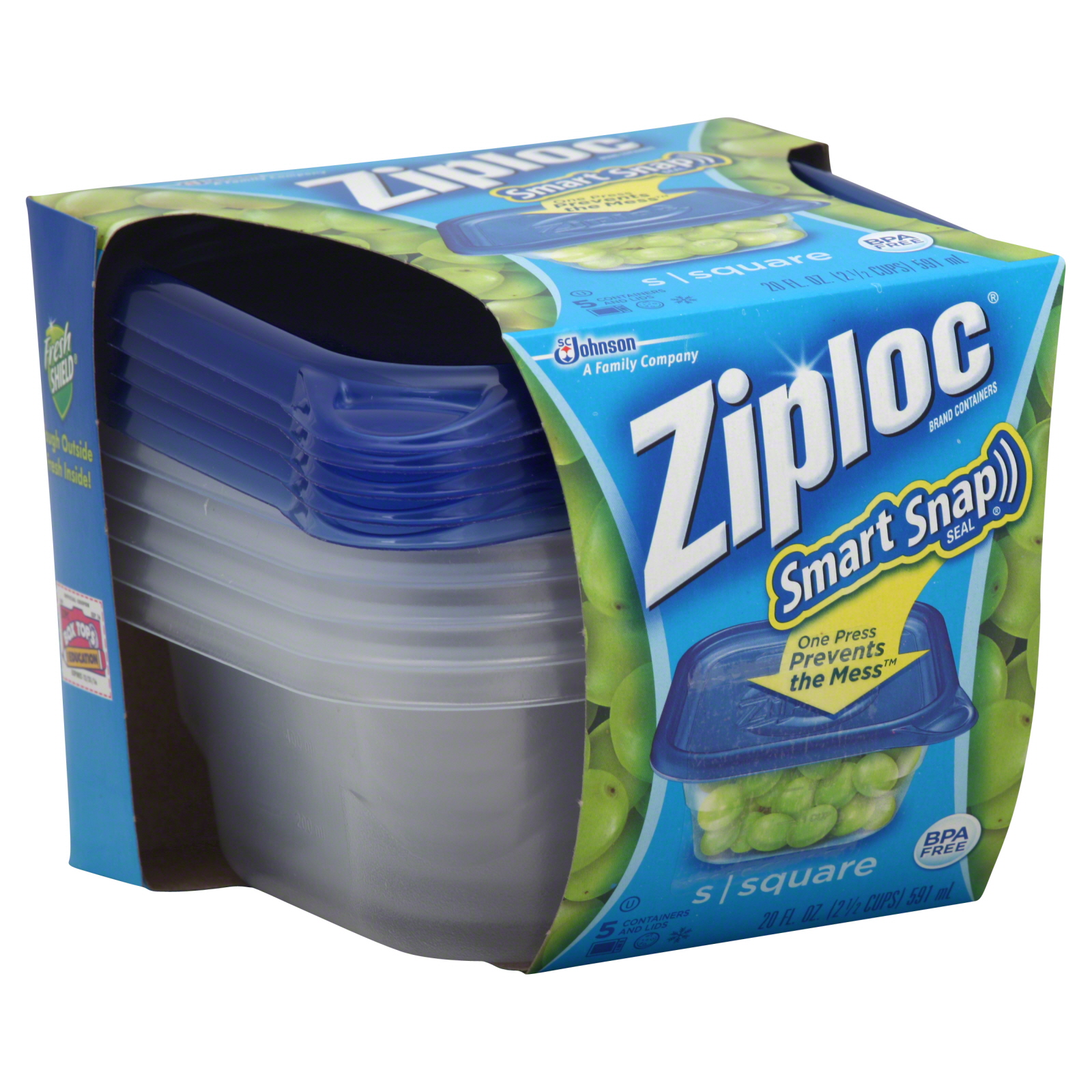Ziploc Fresh Shield Containers & Lids, Square, Small, 2-1/2 Cups, 5 bowls