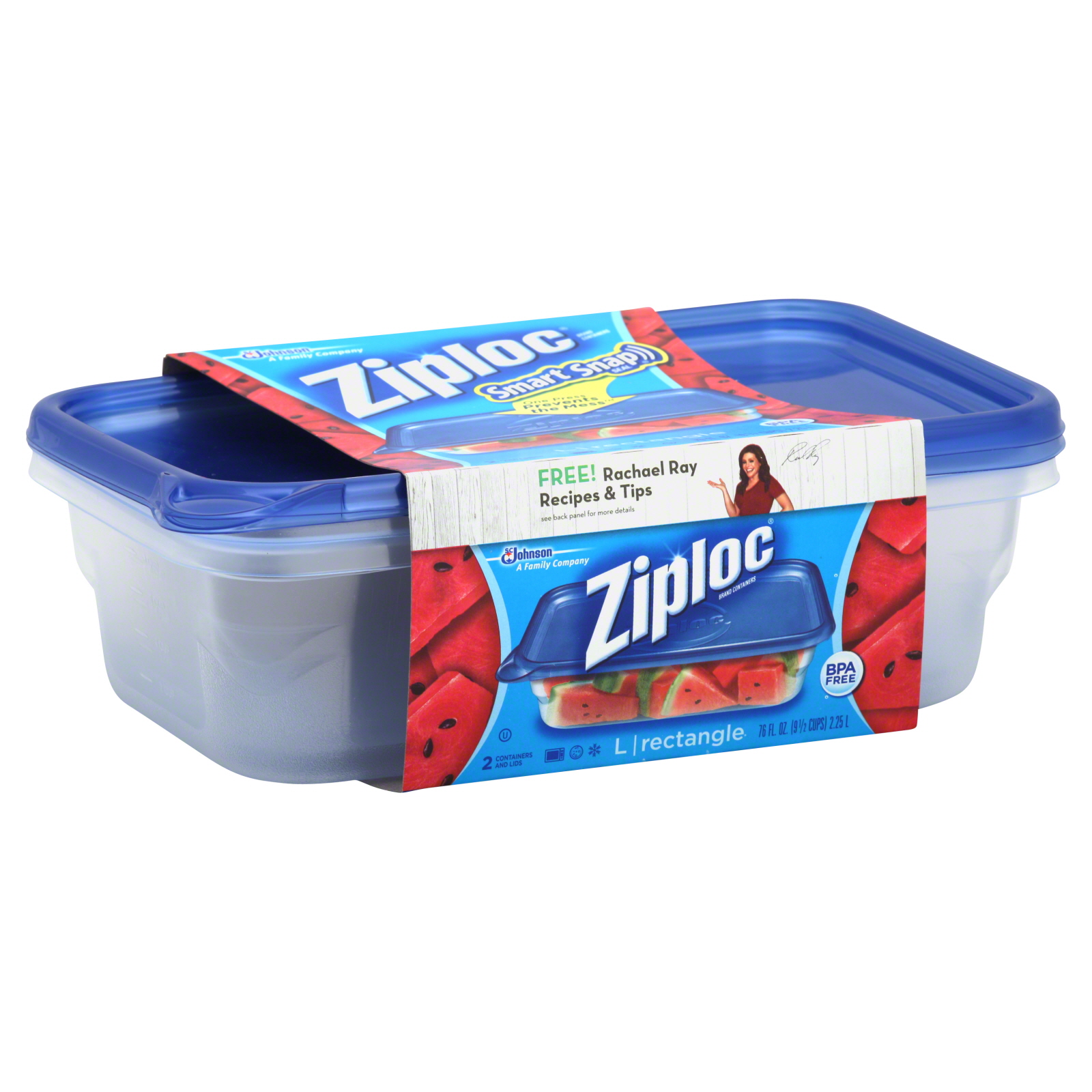 Ziploc Containers & Lids, Rectangle, Large 2 containers