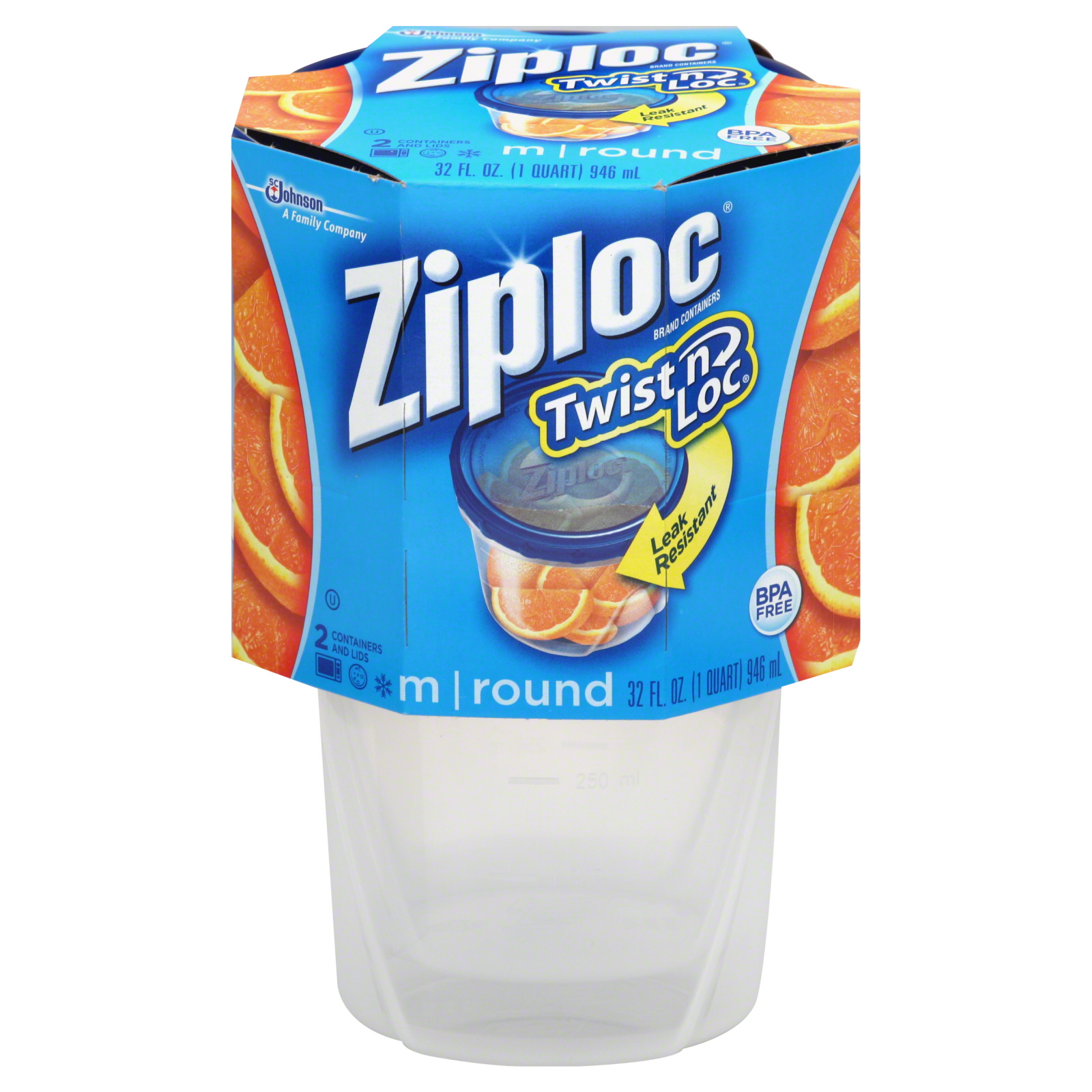 Ziploc Twist 'N Loc Containers & Lids, Round, Medium, Four Cups, 2 sets