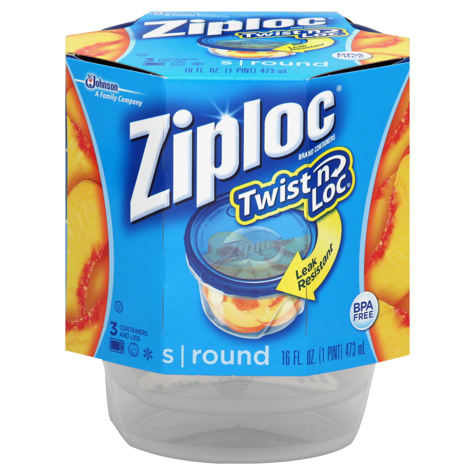 Ziploc Twist 'N Loc Containers & Lids, Round, Small, 3 sets