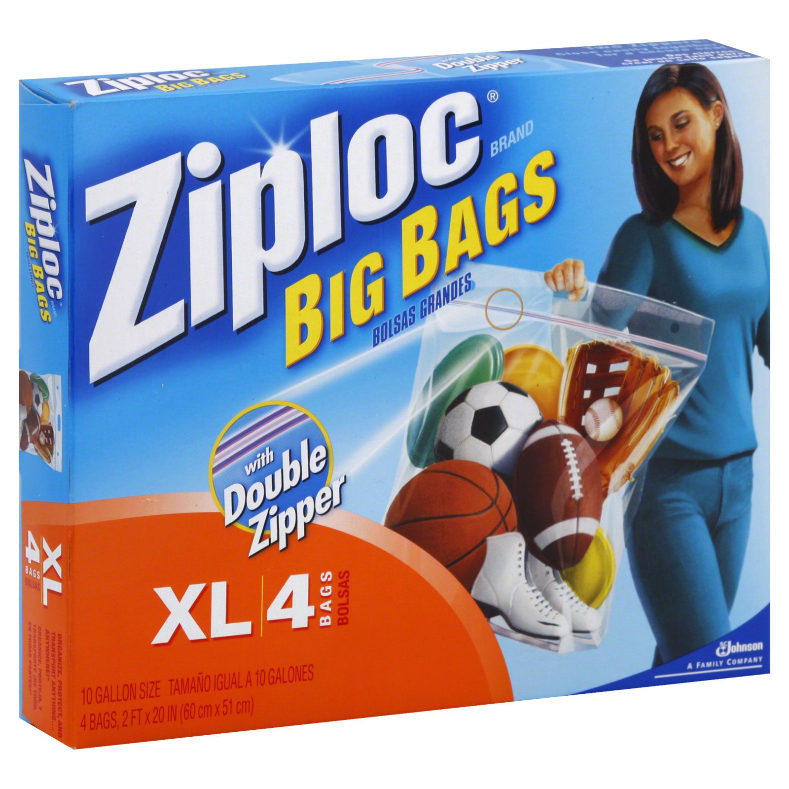 Ziploc Big Bags, Heavy Duty, XL, 10 Gallon Size, 4 bags