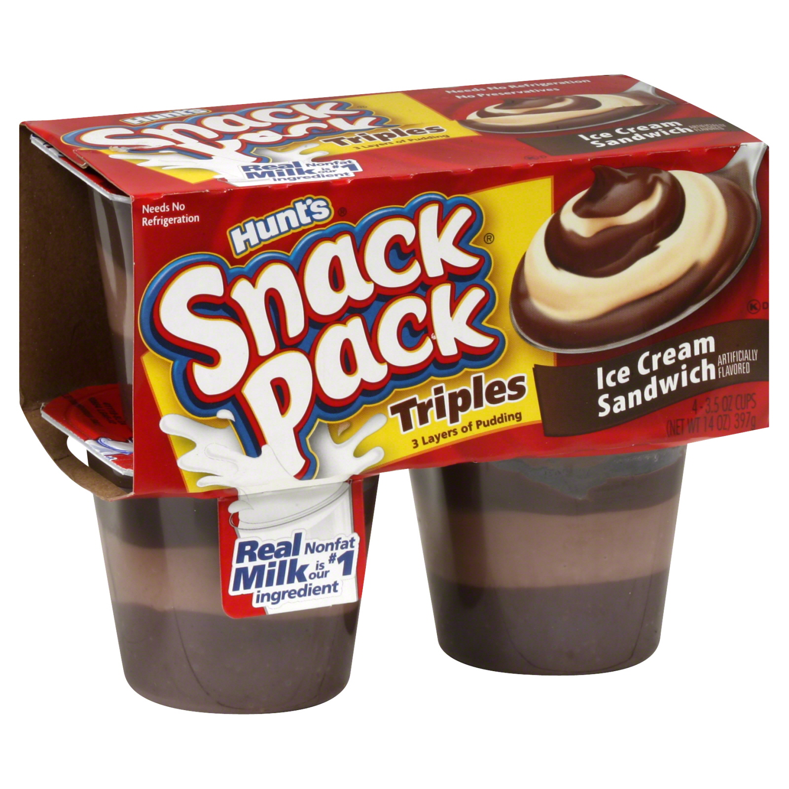 Hunt's Snack Pack Pudding Cups, Triples, Ice Cream Sandwich, 4 - 3.5 oz cups [14 oz (397 g)]