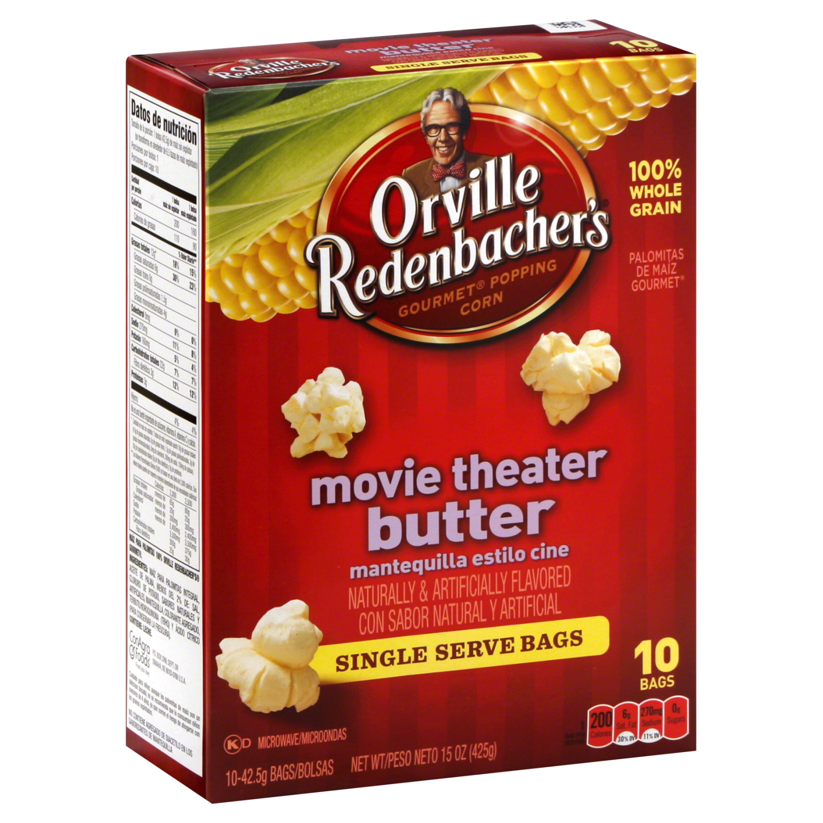 Orville Redenbacher's Popping Corn, Gourmet, Mini Bags, Movie Theater Butter, 10 - 1.5 oz (42.5 g) bags [15 oz (425 g)]