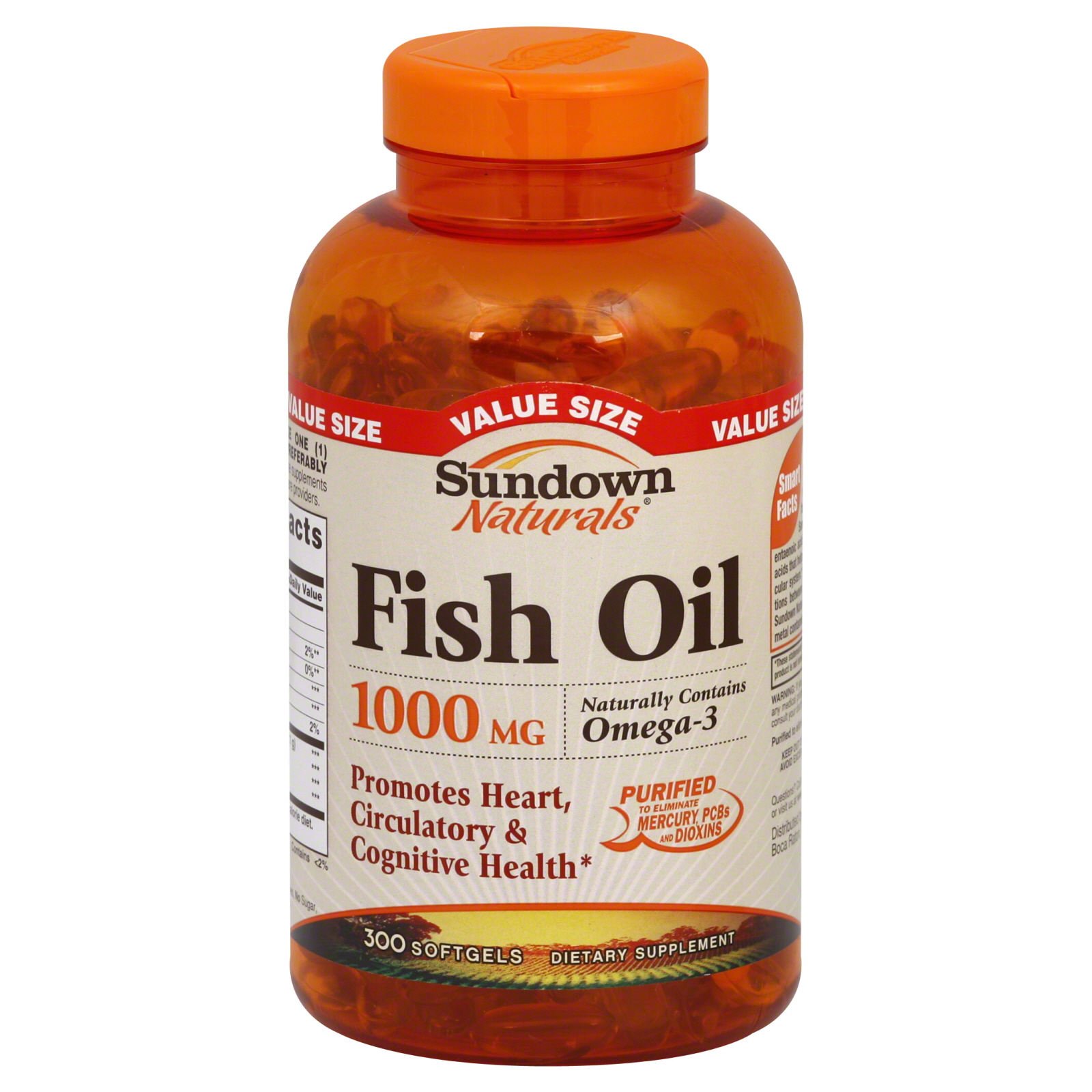 Sundown Fish Oil with Omega-3 Fatty Acids, 1000 mg, Softgels, Value Size, 300 softgels