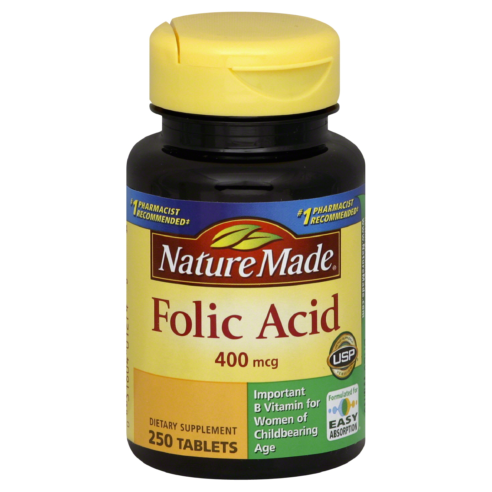 Nature Made Folic Acid, 400 mcg, USP Tablets, 250 Tablets