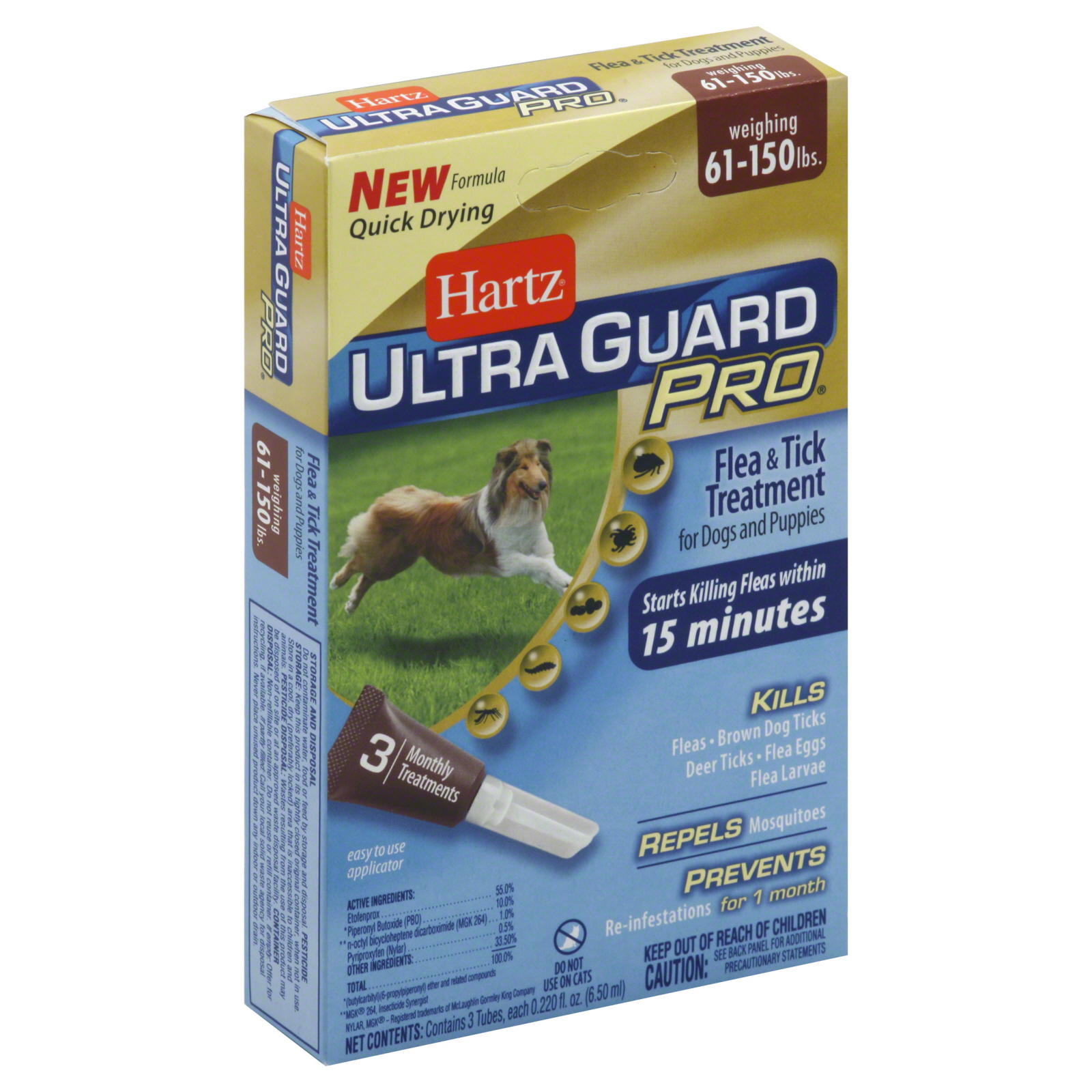 Hartz Ultra Guard Pro Flea & Tick Drops, For Dogs and Puppies Weighing Over 60 Pounds, 3- 0.20 fl oz (5.9 ml) tube applicators