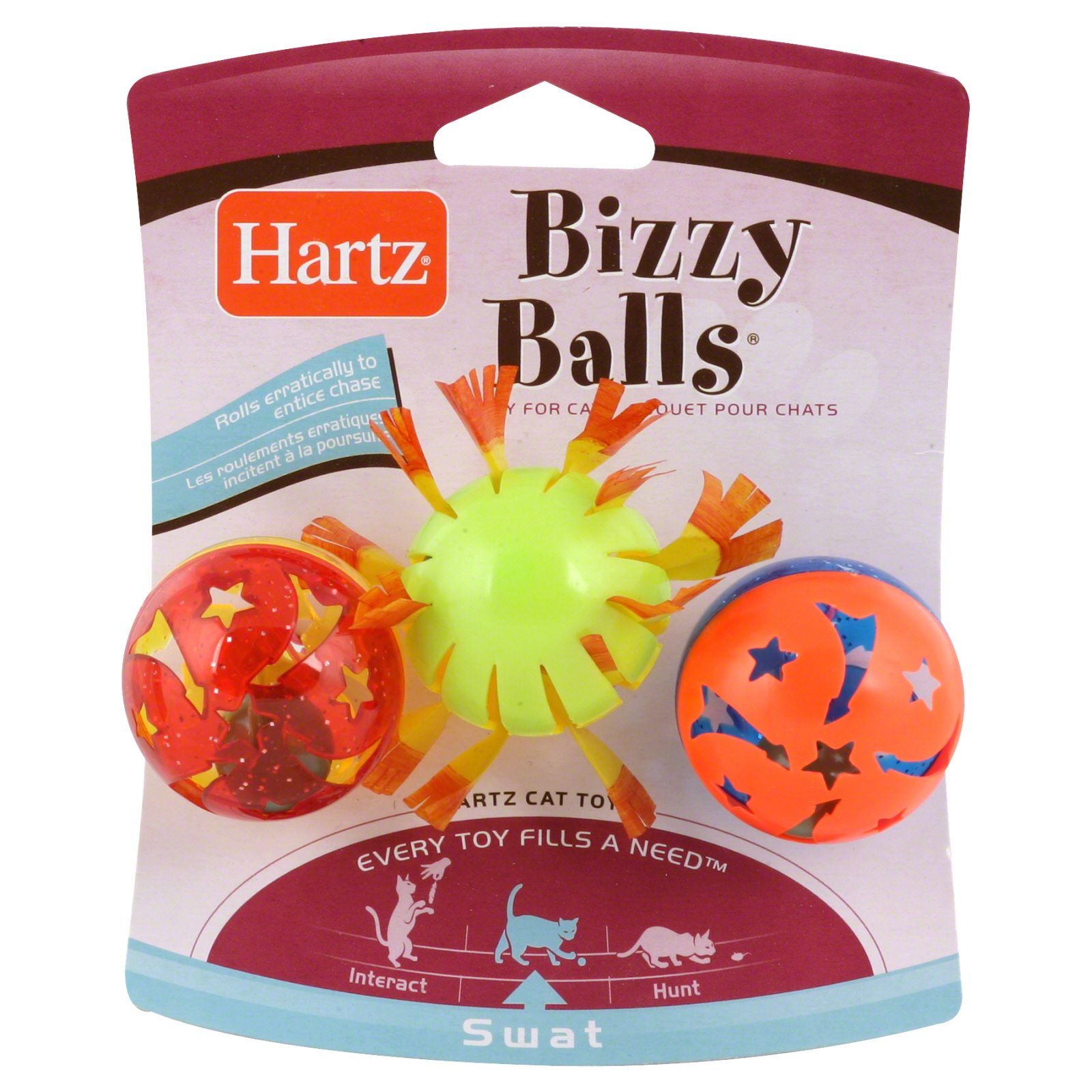 Hartz Swat Cat Toy, Bizzy Balls, 3 toys