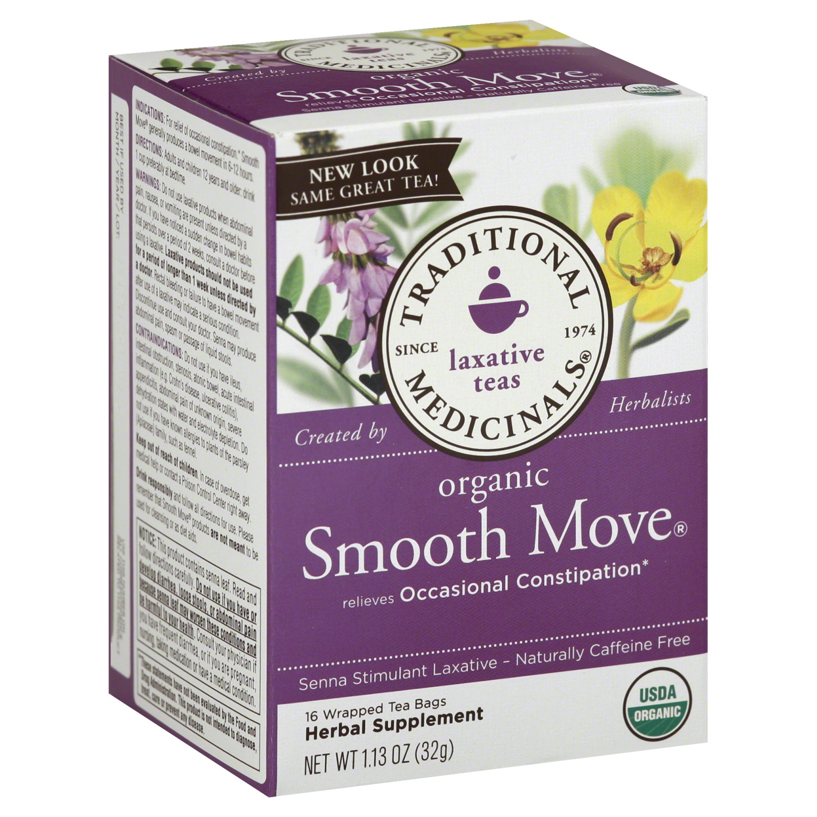 Traditional Medicinals Smooth Move Herbal Tea, Organic, Stimulant Laxative, 16 bags [1.13 oz (32 g)]