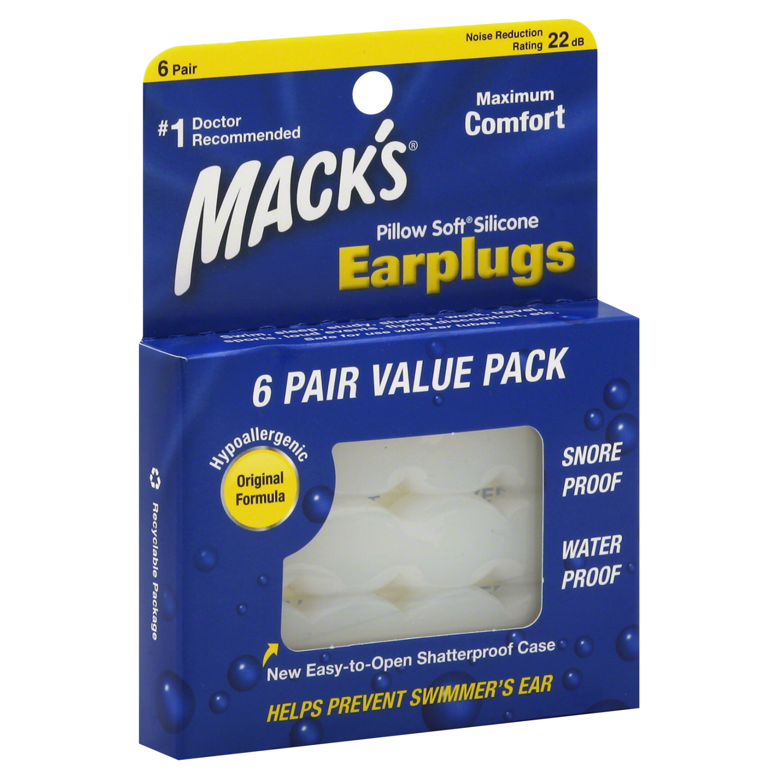 Mack's Pillow Soft Earplugs,  Value Pack, 6 pair