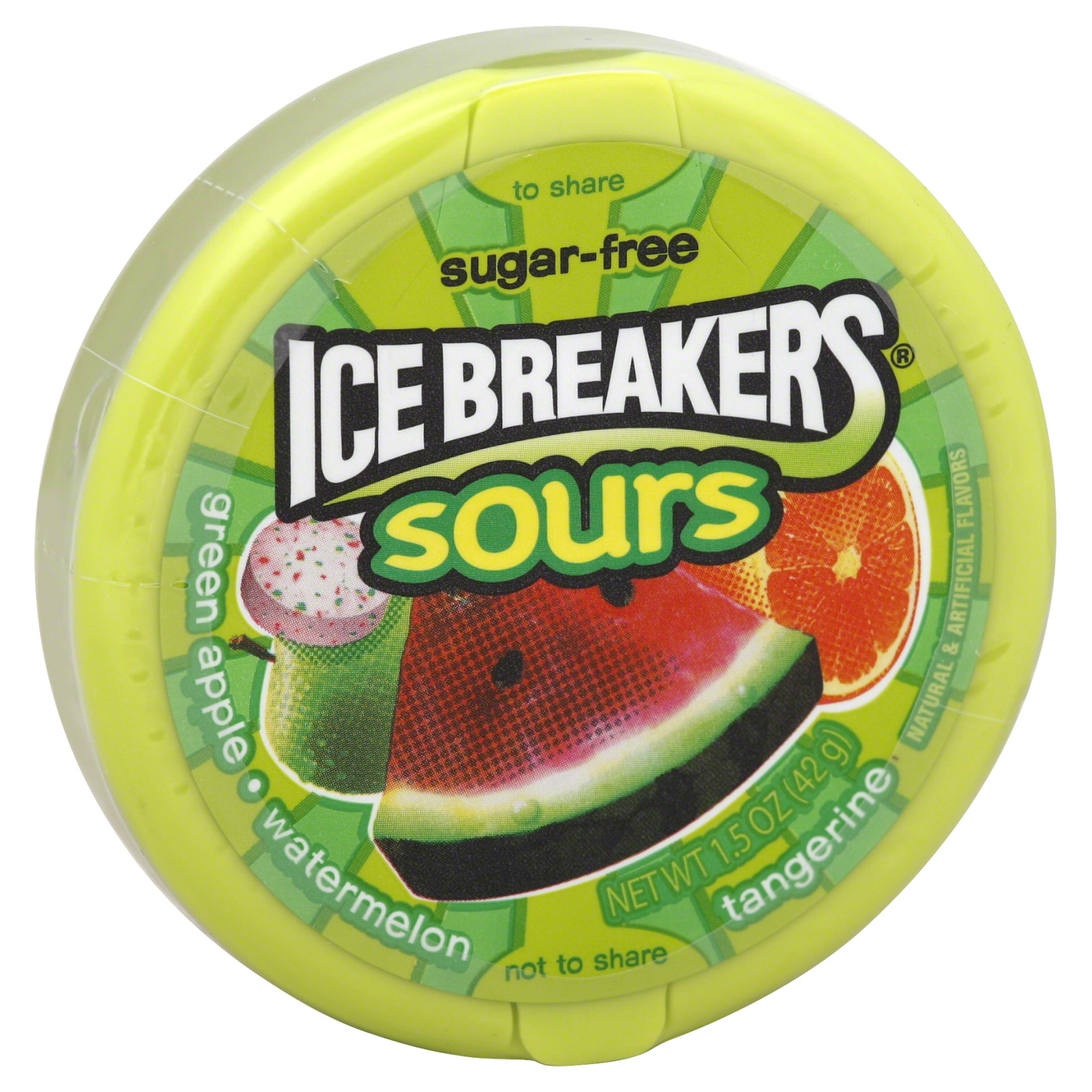 Ice Breakers Sours( Green Apple, Watermelon & Tangerine, Sugar-free, 1.5 oz (42 g)