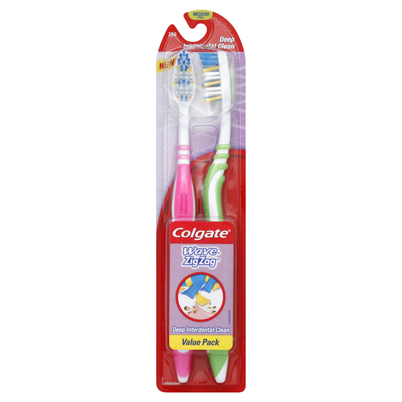 Colgate-Palmolive Wave Toothbrushes, Full Head, Medium 250, Value Pack, 2 toothbrushes