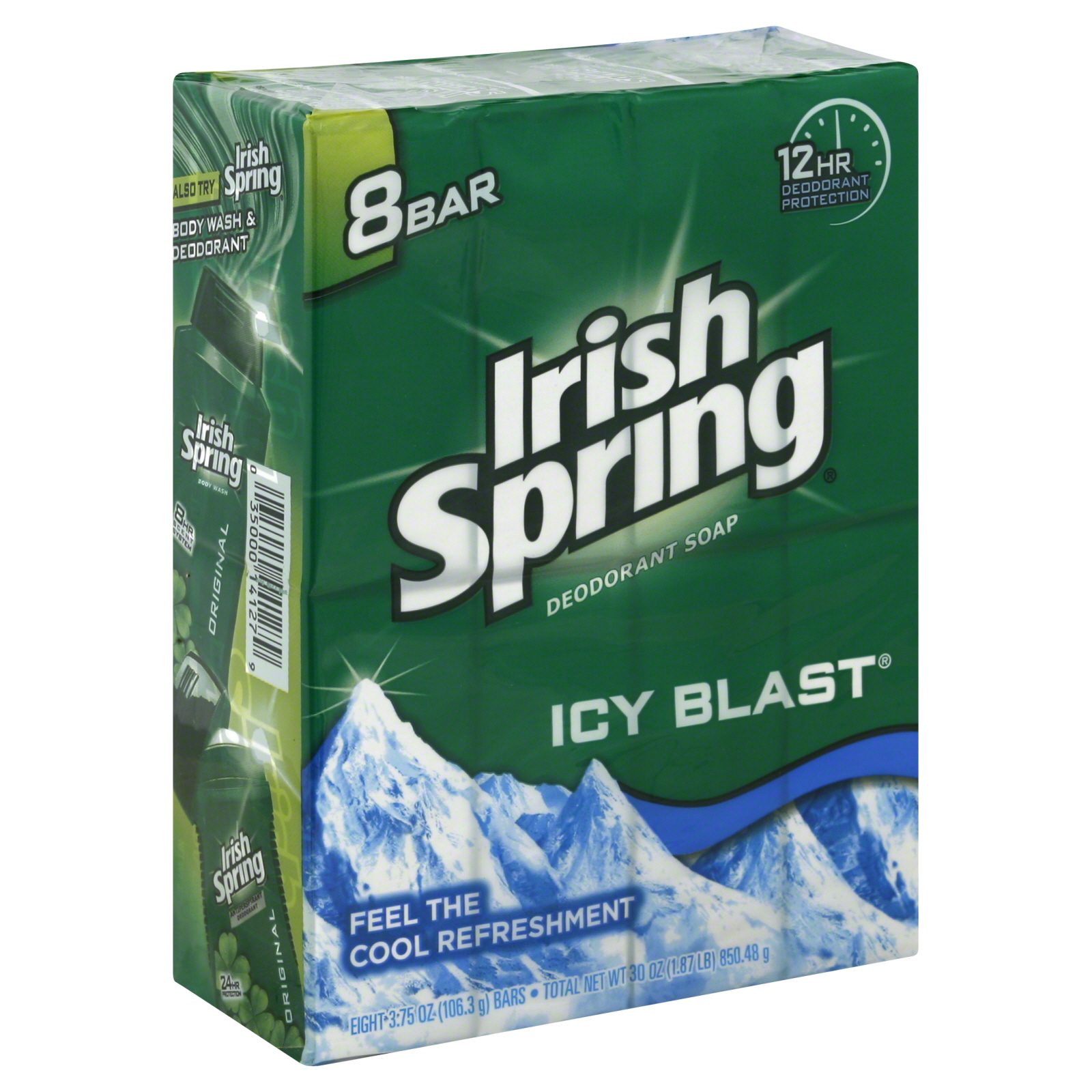 Irish Spring Deodorant Soap, IcyBlast, Value Pack, 8 - 4 oz (113 g) bars [32 oz (2 lb) 907 g]