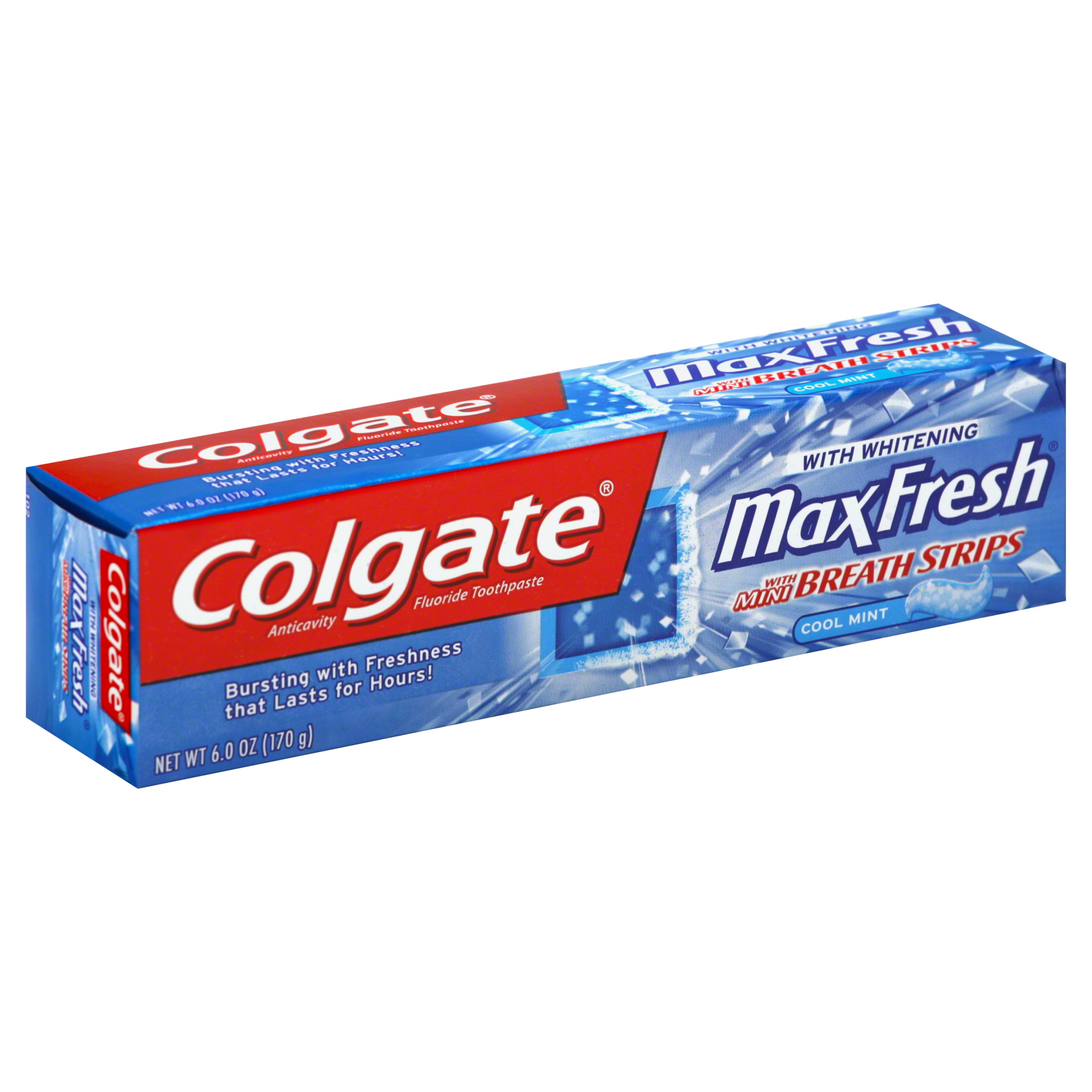 Colgate Max Fresh Toothpaste, Anticavity Fluoride, With Whitening, With Mini Breath Strips, Cool Mint, 6 oz (170 g)