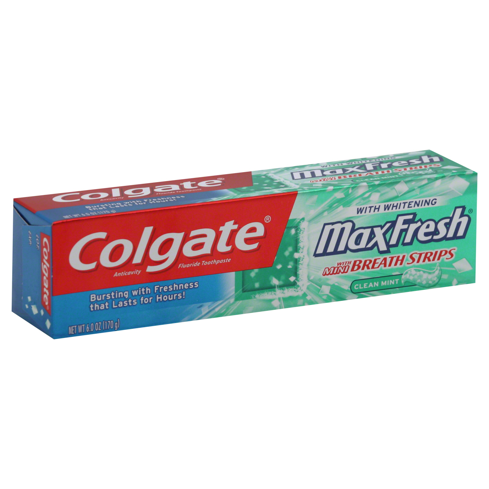 Max FreshToothpaste, Anticavity Fluoride, With Whitening, With Mini Breath Strips, Clean Mint, 6 oz (170 g)