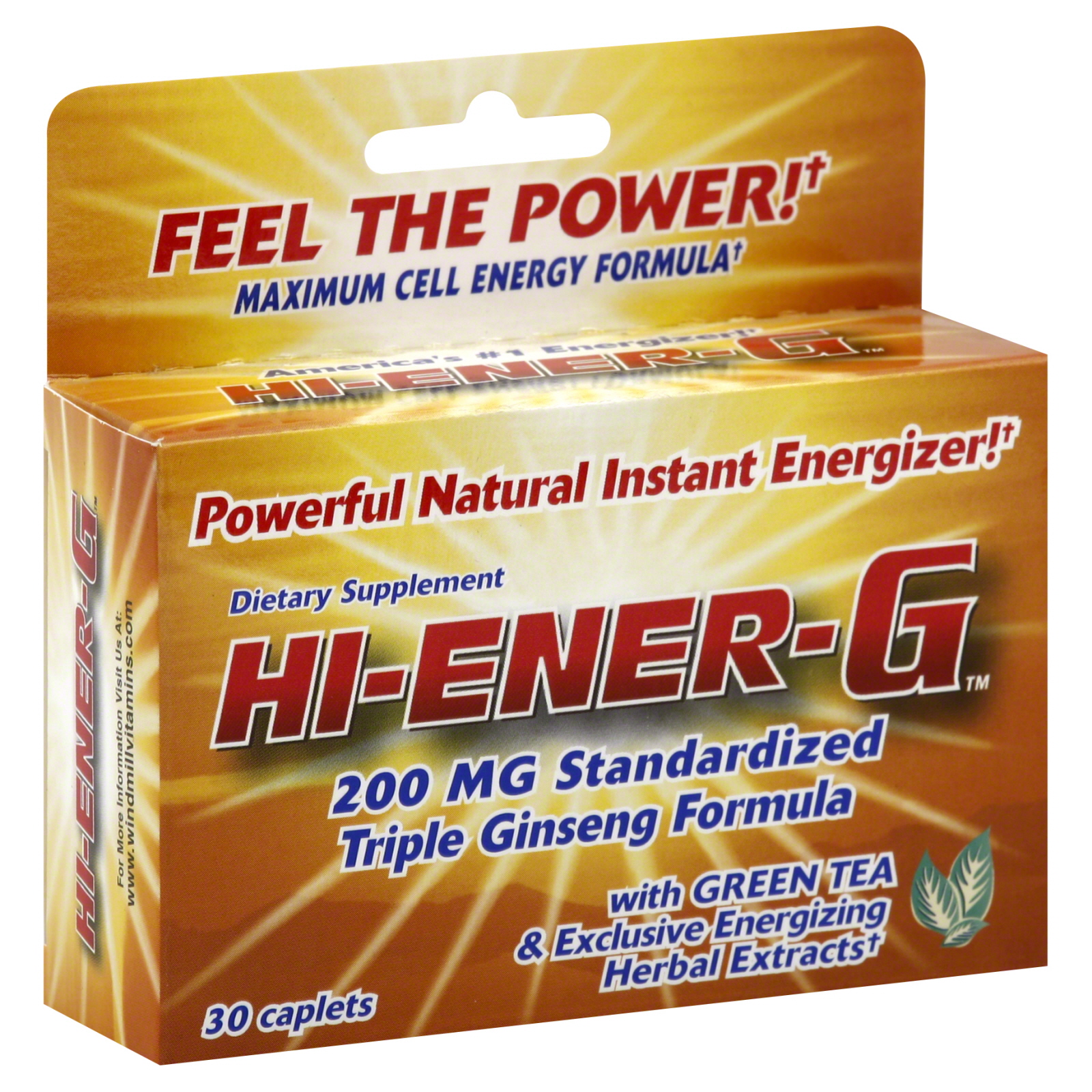 Hi-Ener-G Triple Ginseng Formula, 200 mg Standardized, Caplets, 30 caplets