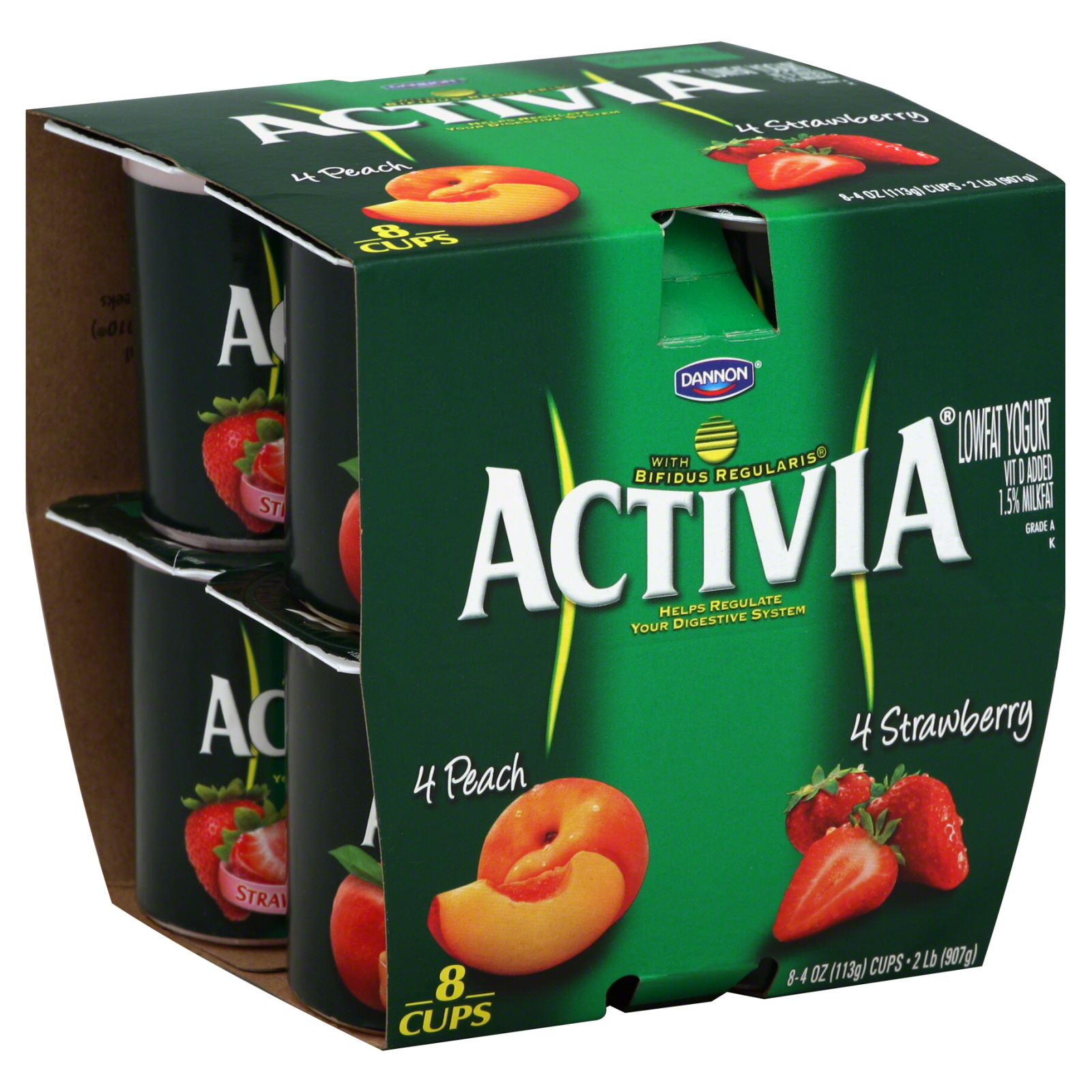 Dannon Activia Yogurt, Lowfat, Strawberry, Peach, 8 - 4 oz (113 g) cups [2 lb (904 g)]