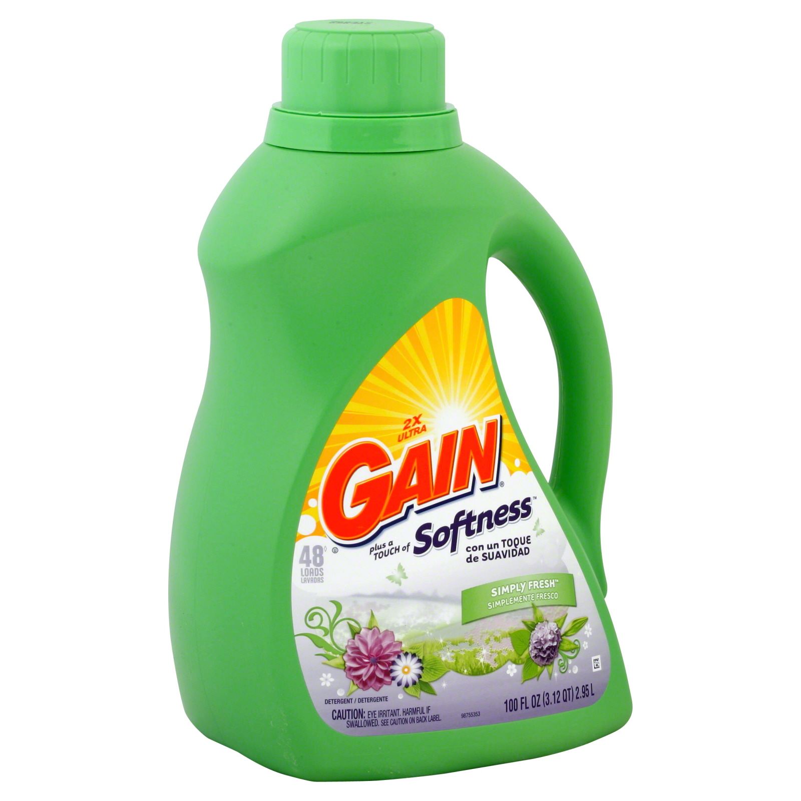 Gain Plus A Touch Of Softness Detergent, 2X Ultra, Simply Fresh, 100 fl oz (3.12 qt) 2.95 lt