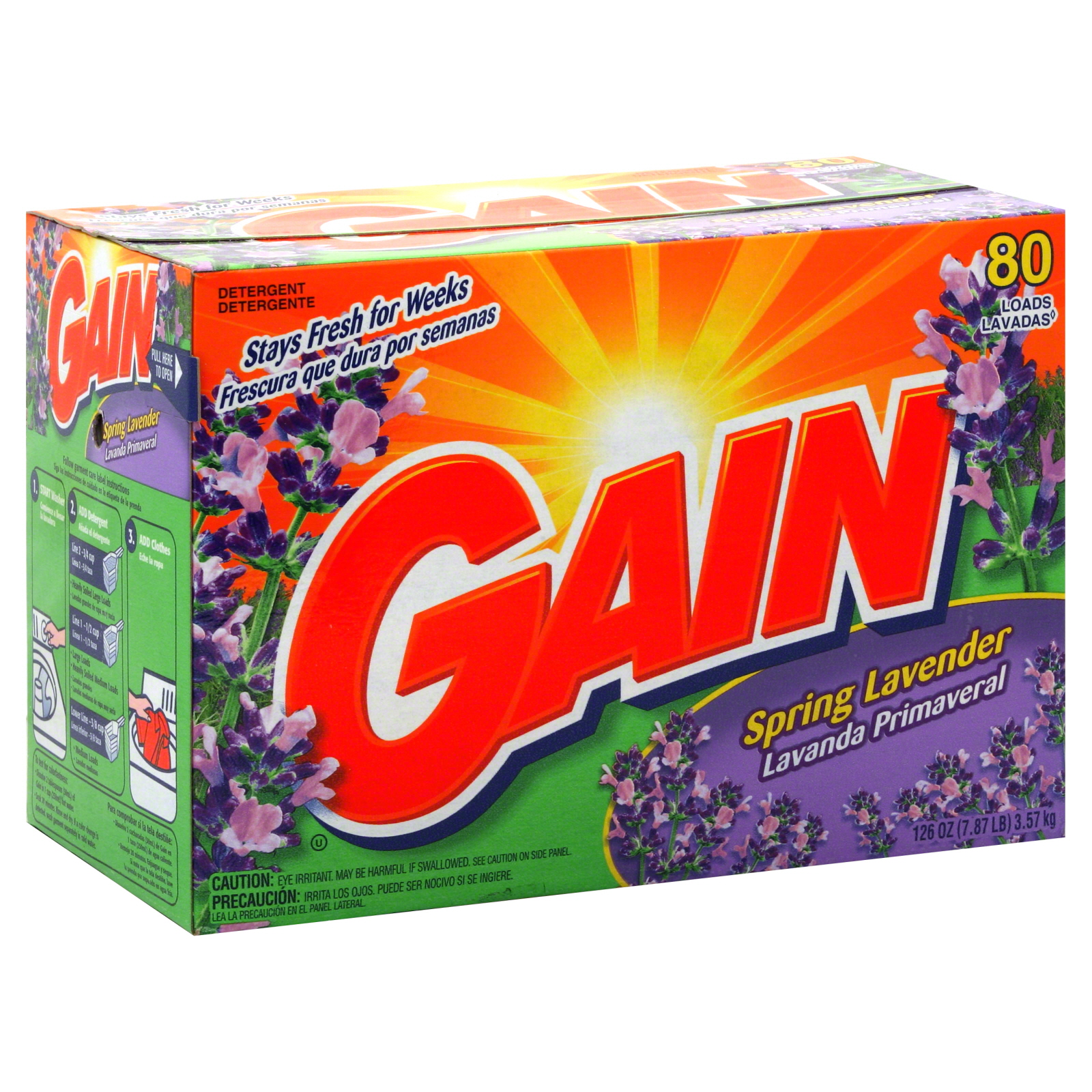 Gain Powder Detergent, Spring Lavender, 126 oz (7.87 lb) 3.57 kg