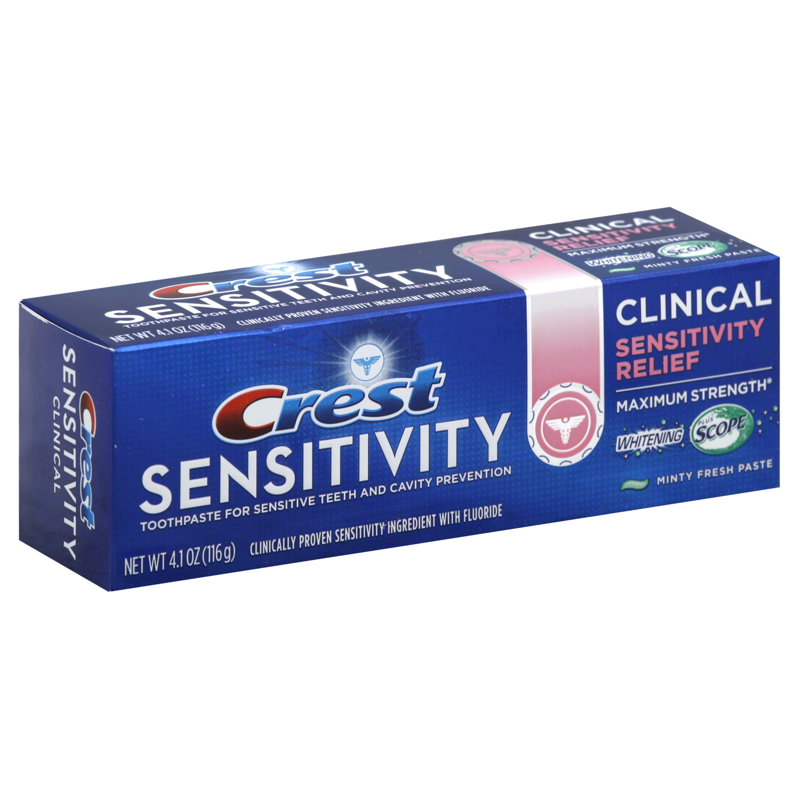 Crest Sensitivity Whitening Plus Scope Toothpaste, Clinical, Sensitivity Relief, Maximum Strength, Minty Fresh Paste, 4.1 oz (116 g)