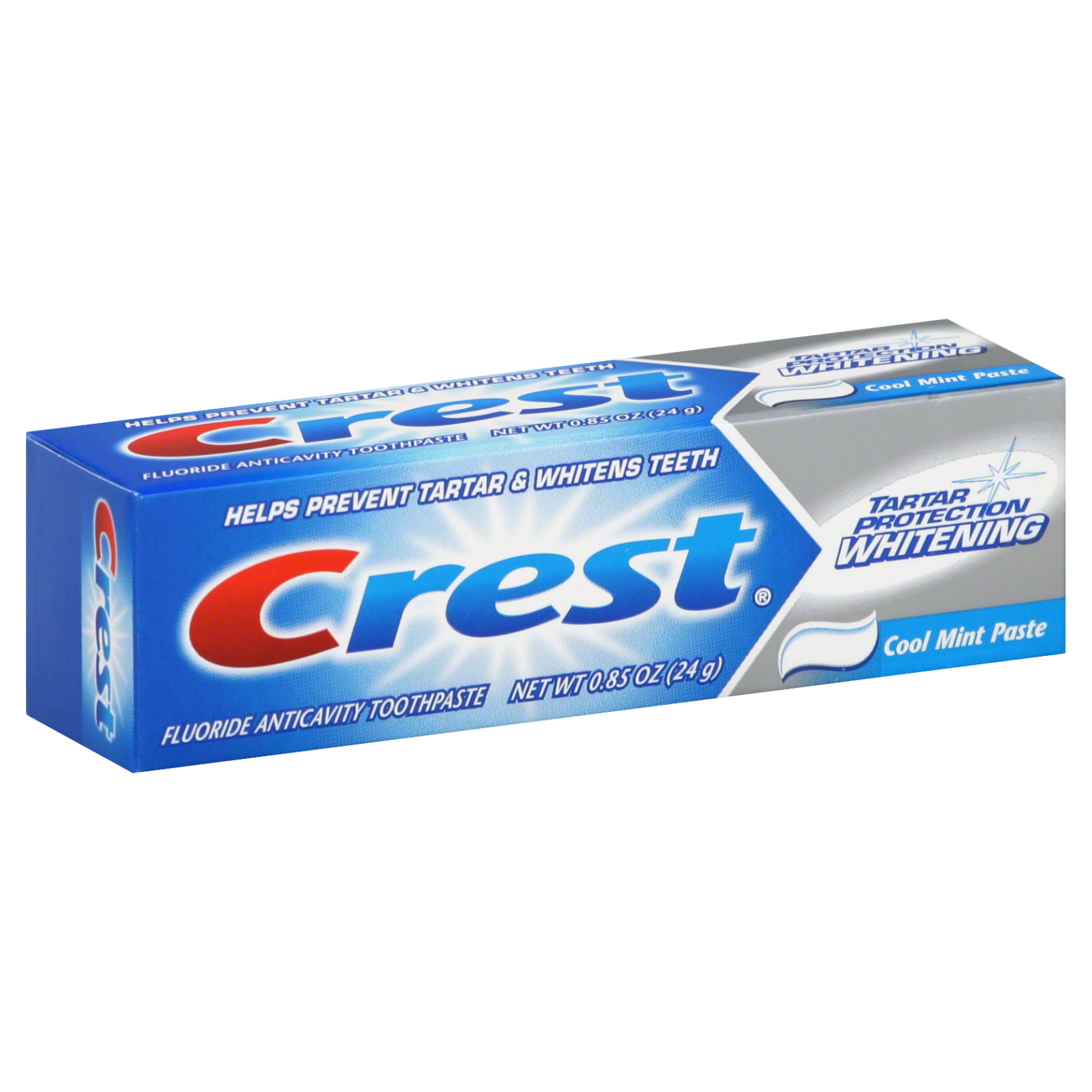 Crest Tartar Protection Whitening Fluoride Anticavity Toothpaste, Cool Mint Paste, 0.85 oz (24 g)