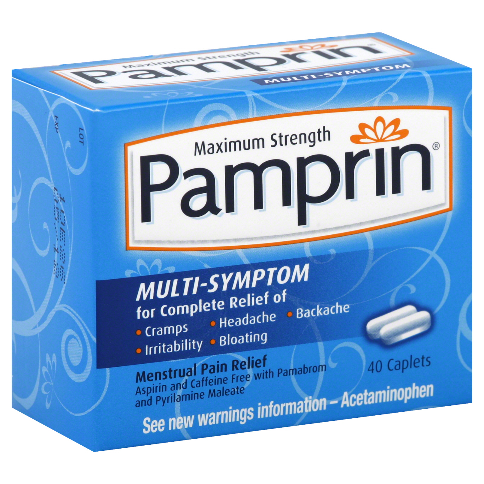 Pamprin Menstrual Pain Relief, Maximum Strength, Multi-Symptom, Caplets, Value Size, 40 caplets