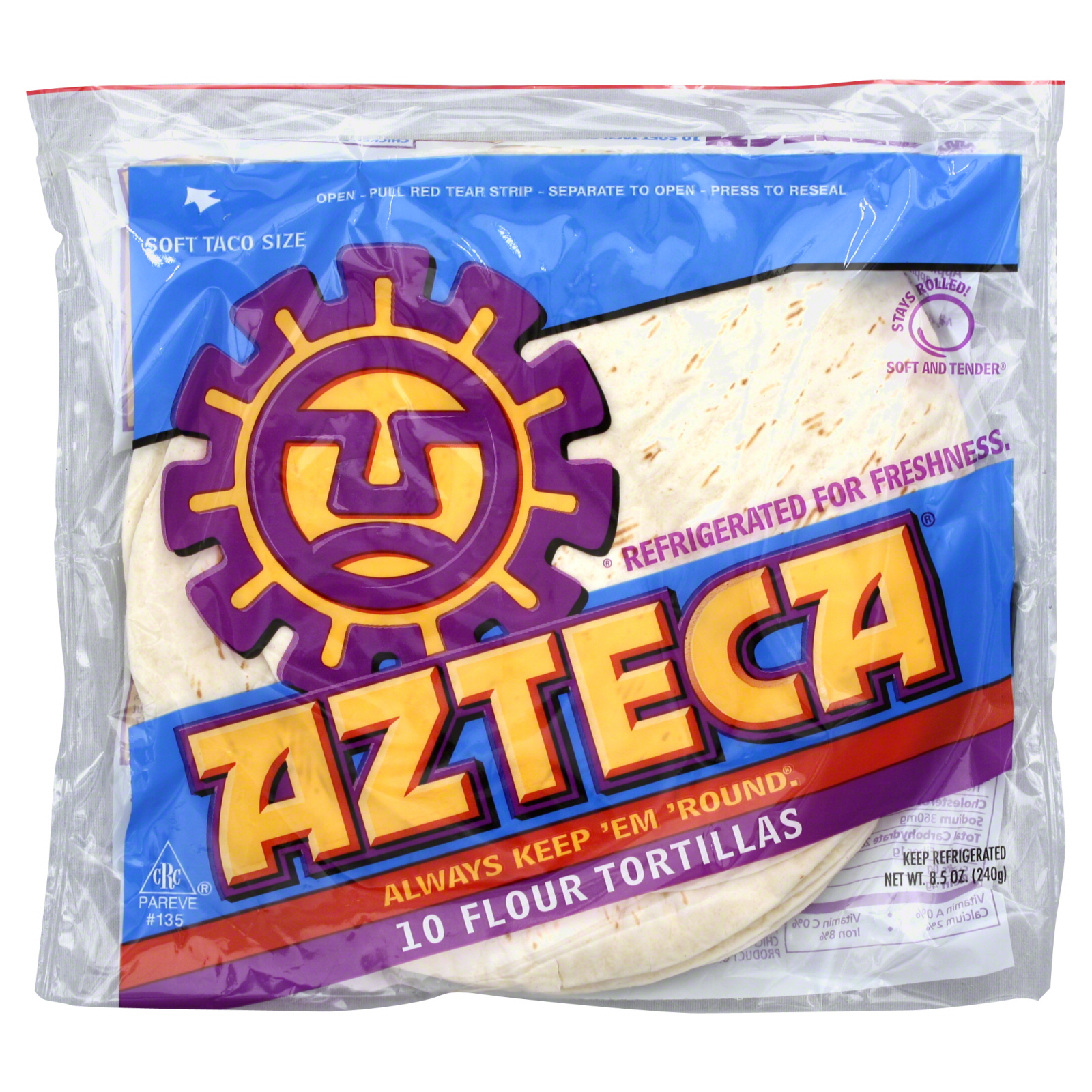 Azteca Tortillas, Flour, Soft Taco Size, 10 ea