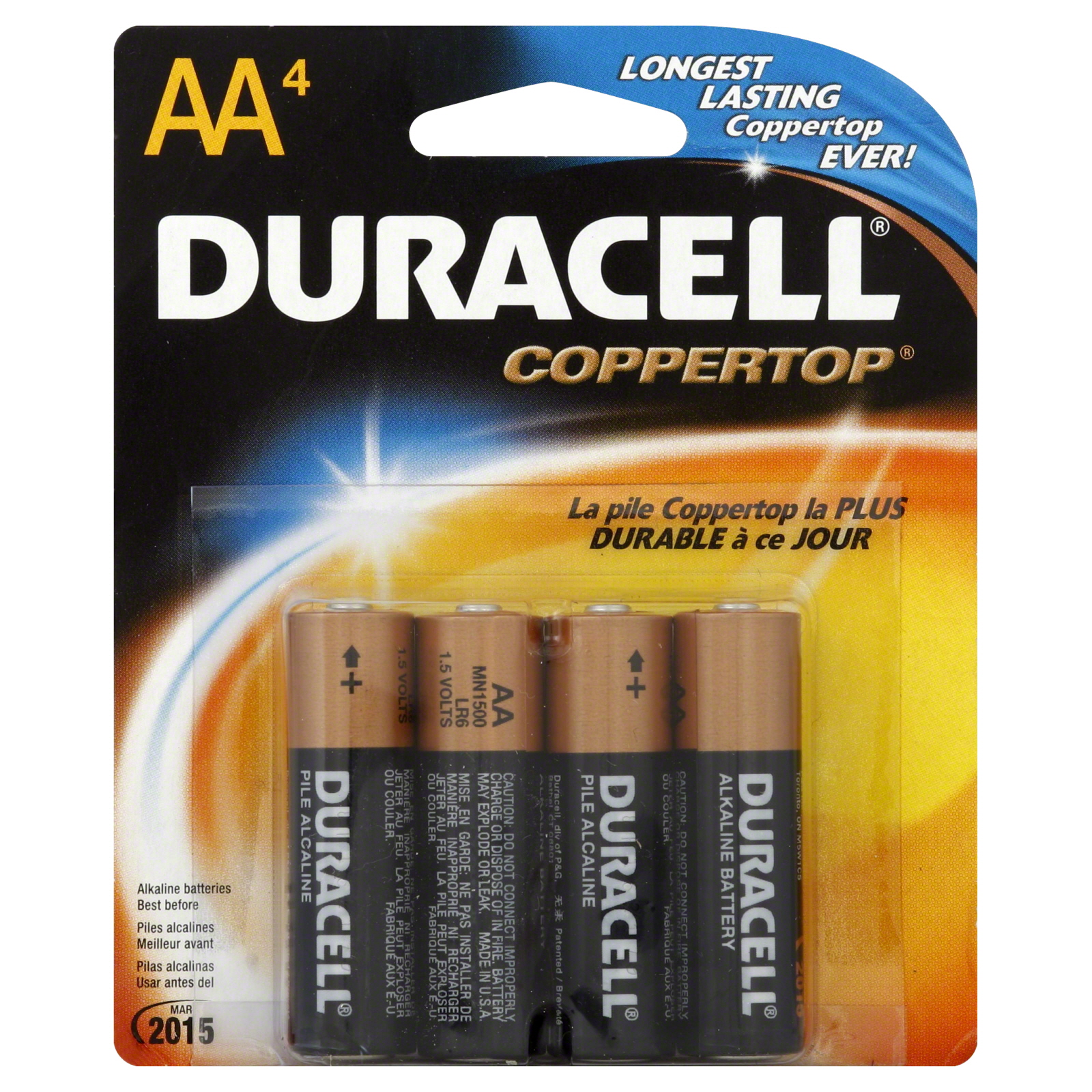 Duracell Coppertop 4 Pack AA Batteries, Alkaline