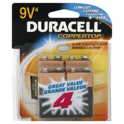 Duracell MN16RTZ Coppertop Batteries, Alkaline, 9V, 4 batteries