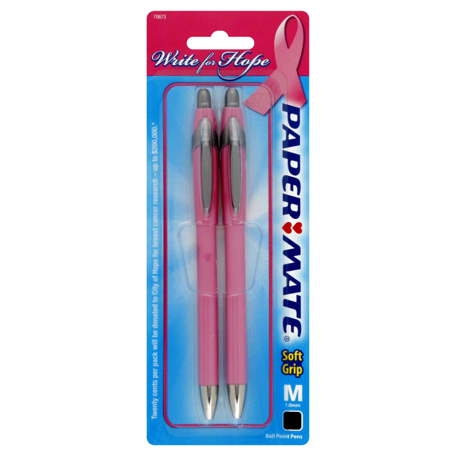 70673 Paper-Mate Write For Hope Ball Point Pens, Medium Point, 1.0 mm, Black Ink, 2 pens