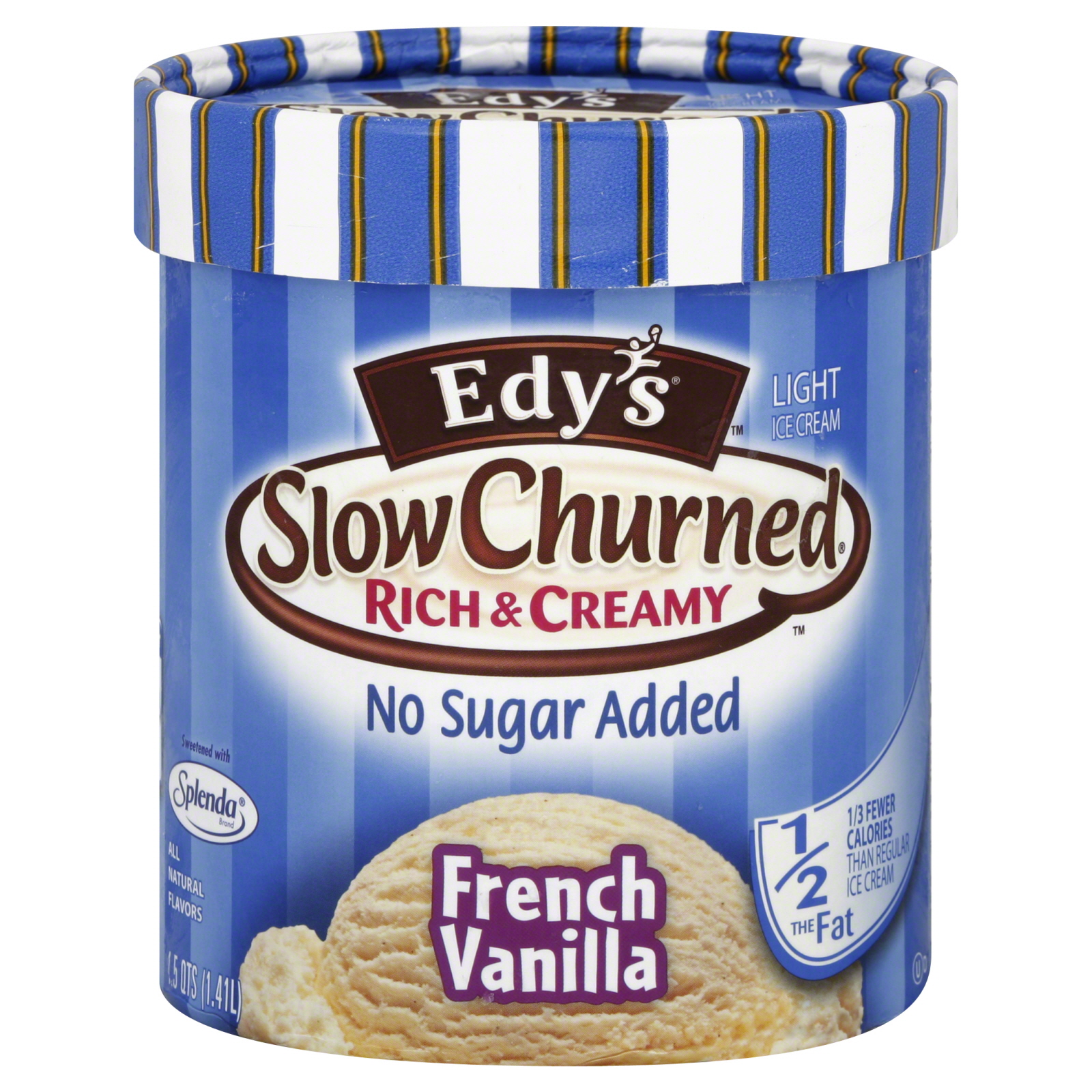 Edy's Slow Churned Ice Cream, Light, No Sugar Added, French Vanilla, 1.5 qt (1.41 lt)