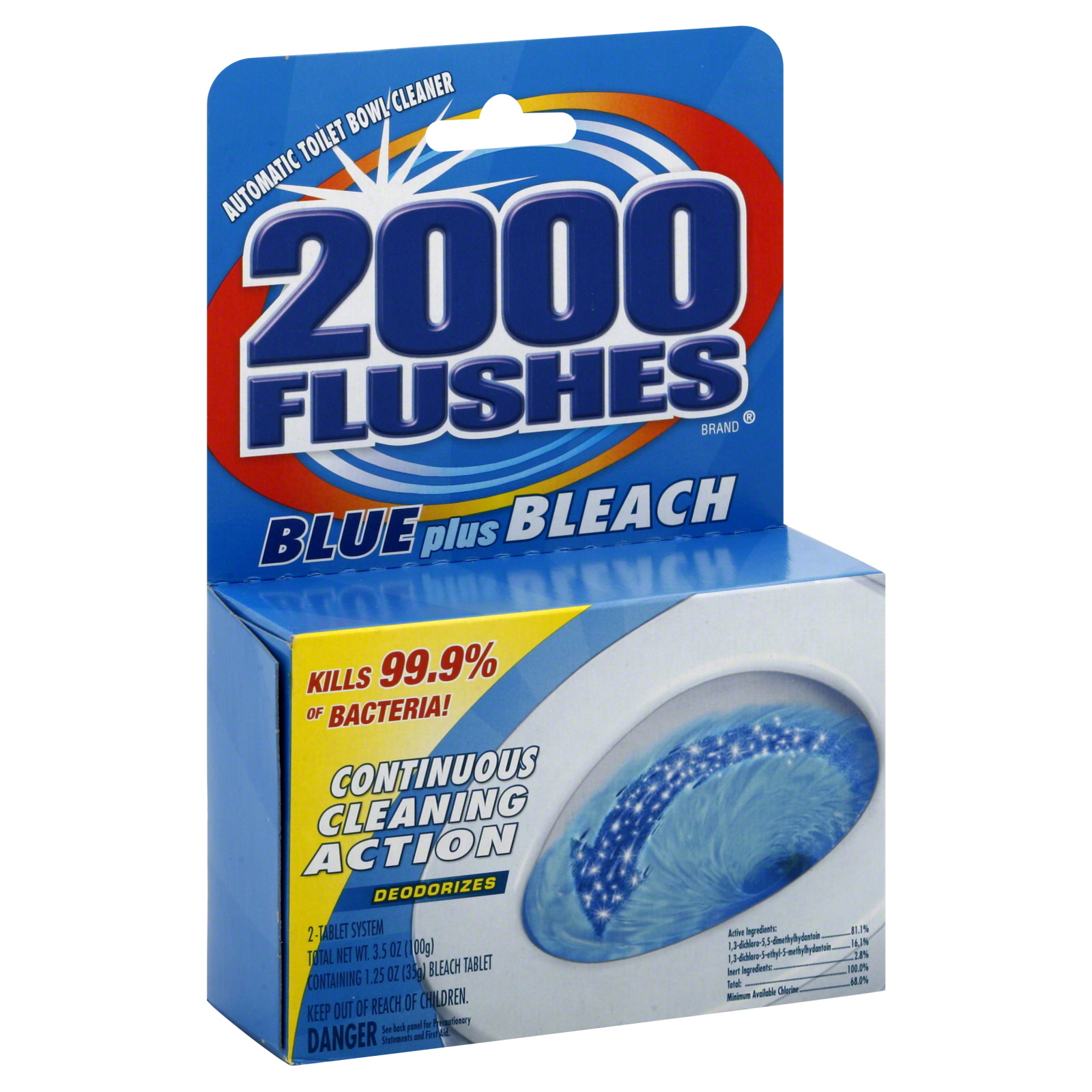 2000 Flushes Automatic Toilet Bowl Cleaner, Blue Plus Bleach, 2 tablets