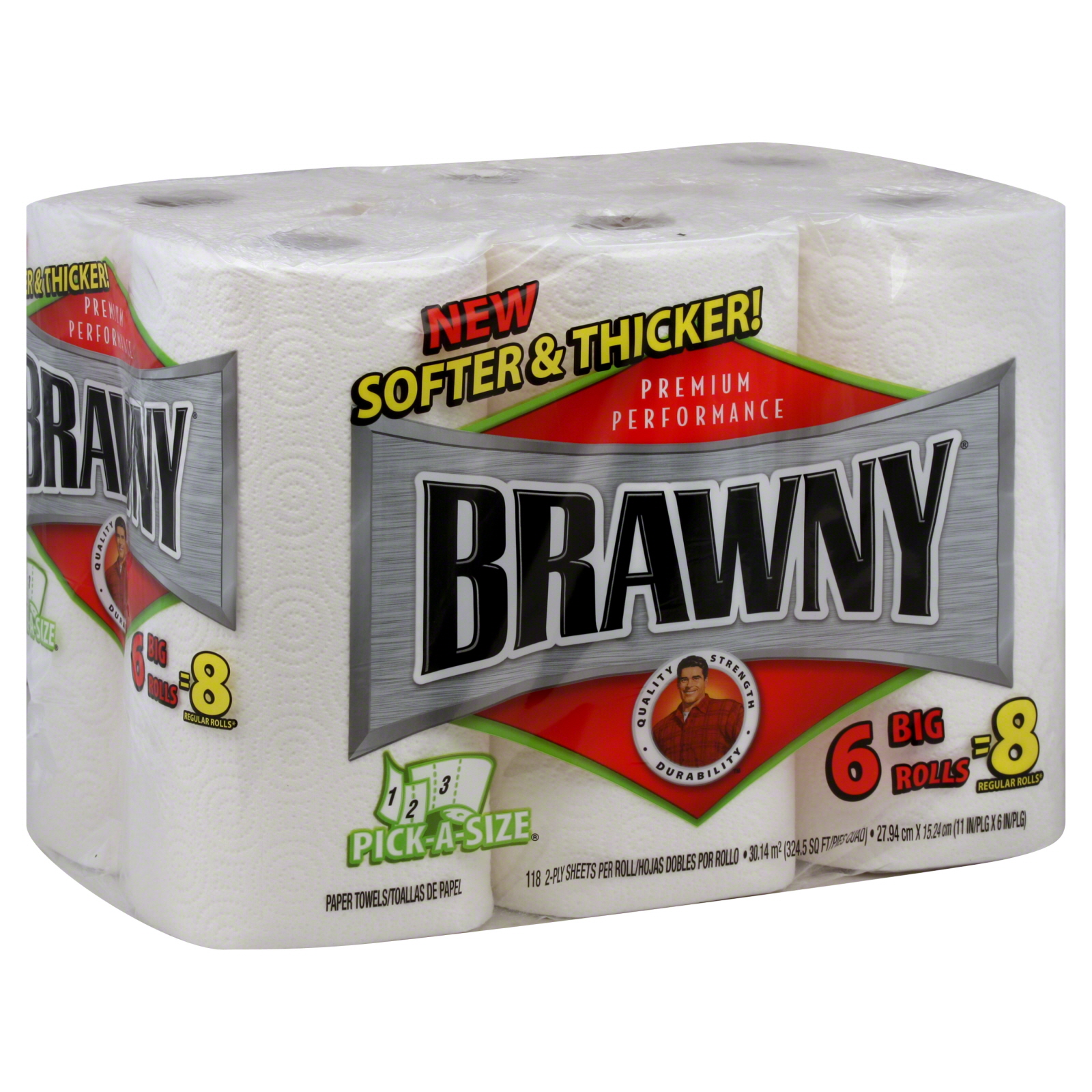 Brawny Pick-A-Size Paper Towels, Big Rolls, 2-Ply, 6 rolls