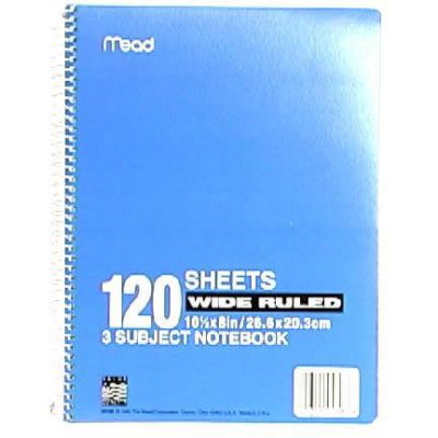 Carolina Pad 25789511-1 Wide Rule Notebook, 3 Subject